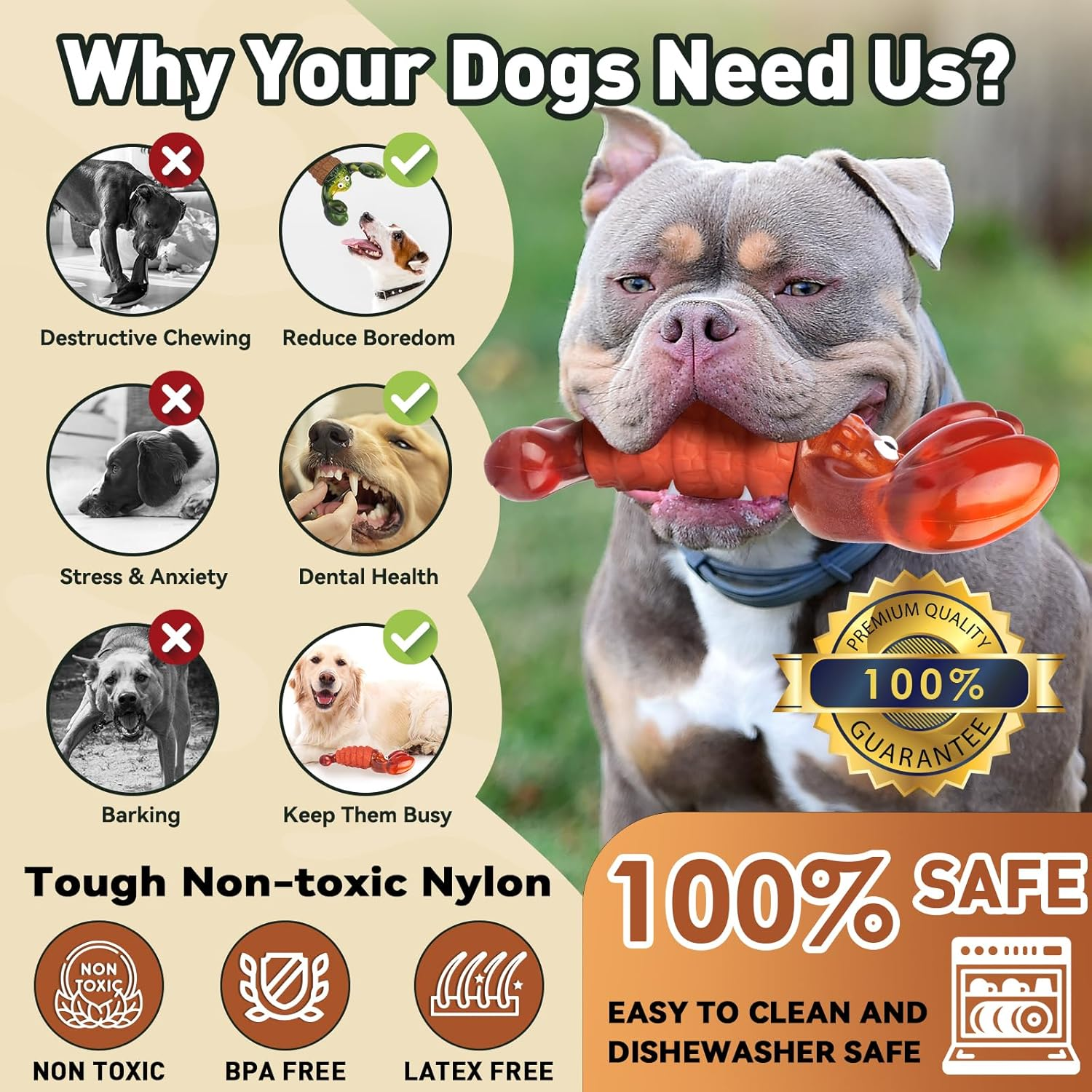 Dog Toys for Aggressive Chewers, Interactive Dog Chew Toys for Large Dogs, Indestructible Squeaky Dog Toys to Keep Them Busy, Tough Dog Toys for Medium/Large Breed Dogs (Red, Squeaky Lobster)