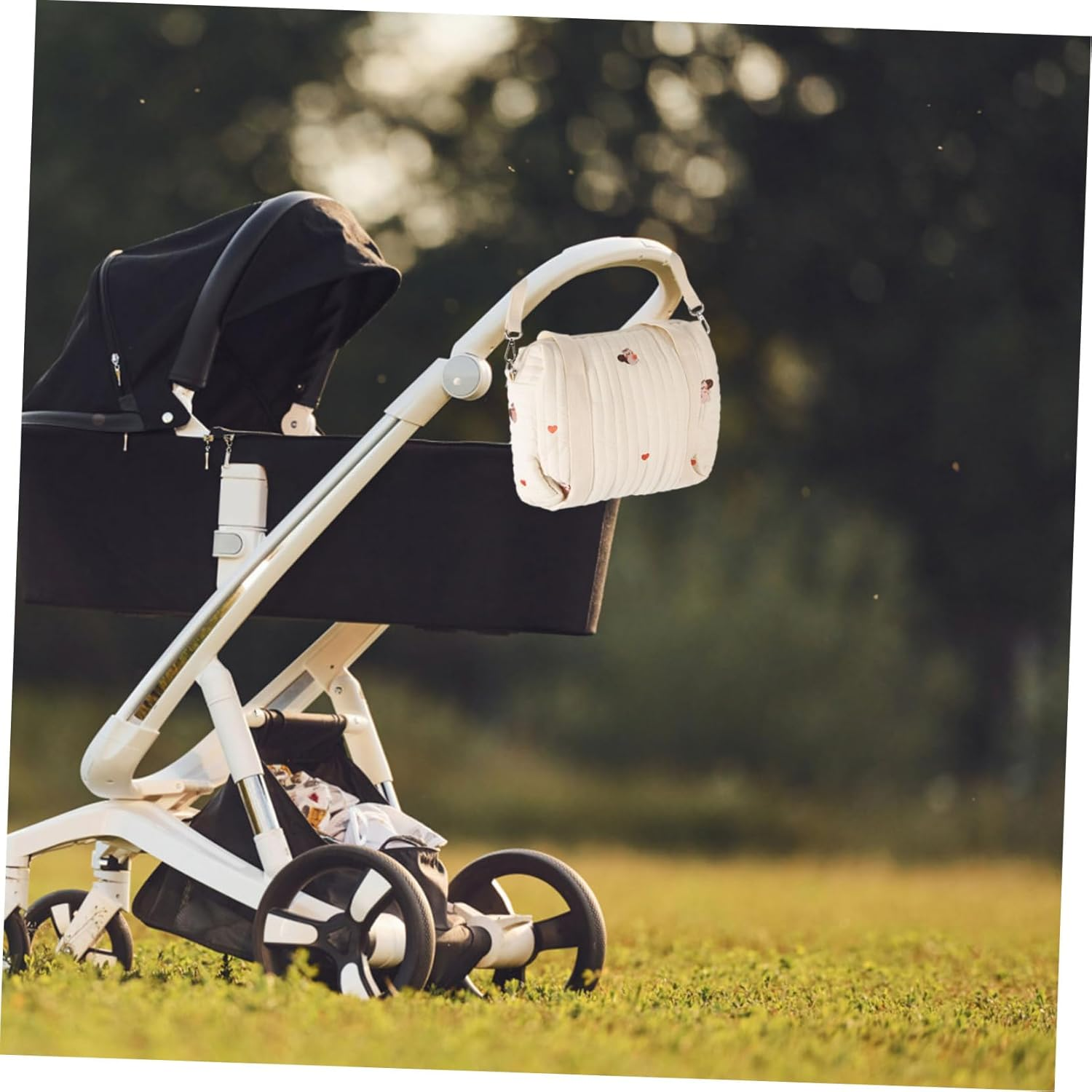 Embroidered Cotton Diaper Bag Baby Stroller Tote Portable Diaper Storage Bag Dual Straps Medium Size Squirrel Pattern for Travel and Outdoor Use image number 6