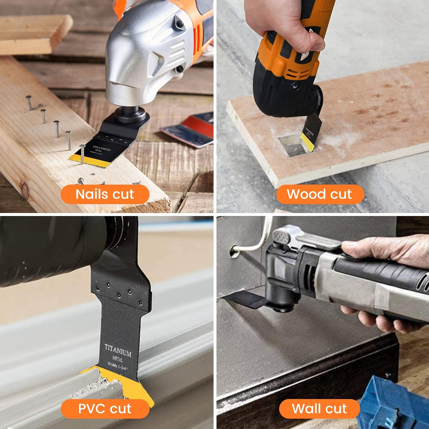 JTWEB Titanium Oscillating Tool Blade, 10PCS Oscillating Saw Blades Metal Cutting Multi Tool Blades Kits Wood and Metal Nails Plastic, Multitool Blades Fit Dewalt Milwaukee Bosch Dremel Rockwell - 50Pcs image number 2