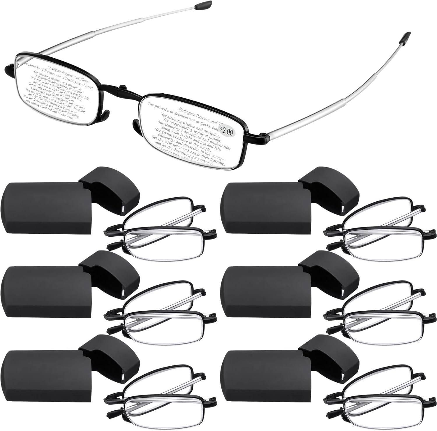 Coume 6 Pack Foldable Reading Glasses with Magnetic Glasses Case Spring Hinge Readers Blue Light Blocking for Men Women image number 2