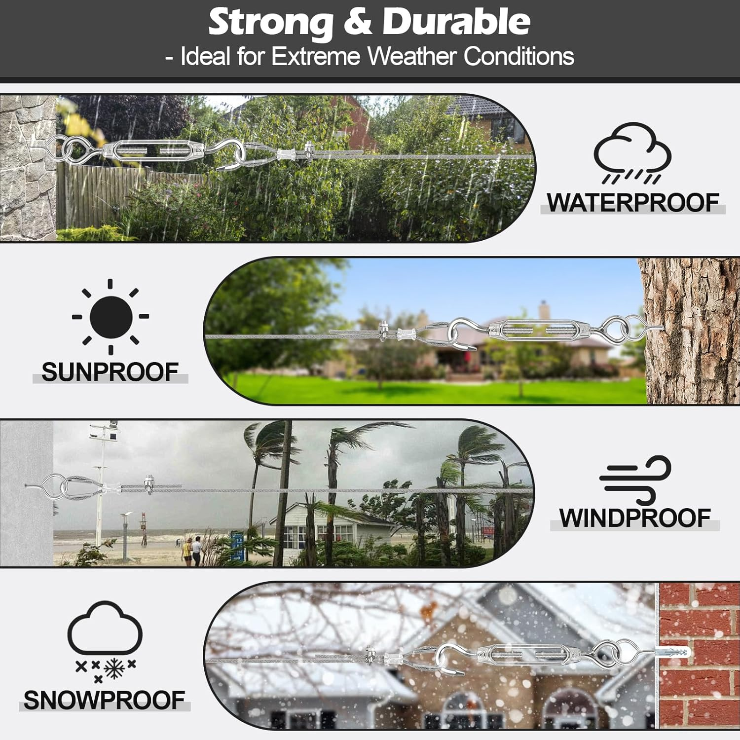 Tootaci 1/8 Stainless Steel Cable for Deck Railing, 30M/3Mm Steel Wire Rope Heavy Duty with M6 Turnbuckle for Cables Wire, 7&times;7 Strands Aircraft Cable for Shade Sail, Clothesline, anti Sag Gate Kit image number 2