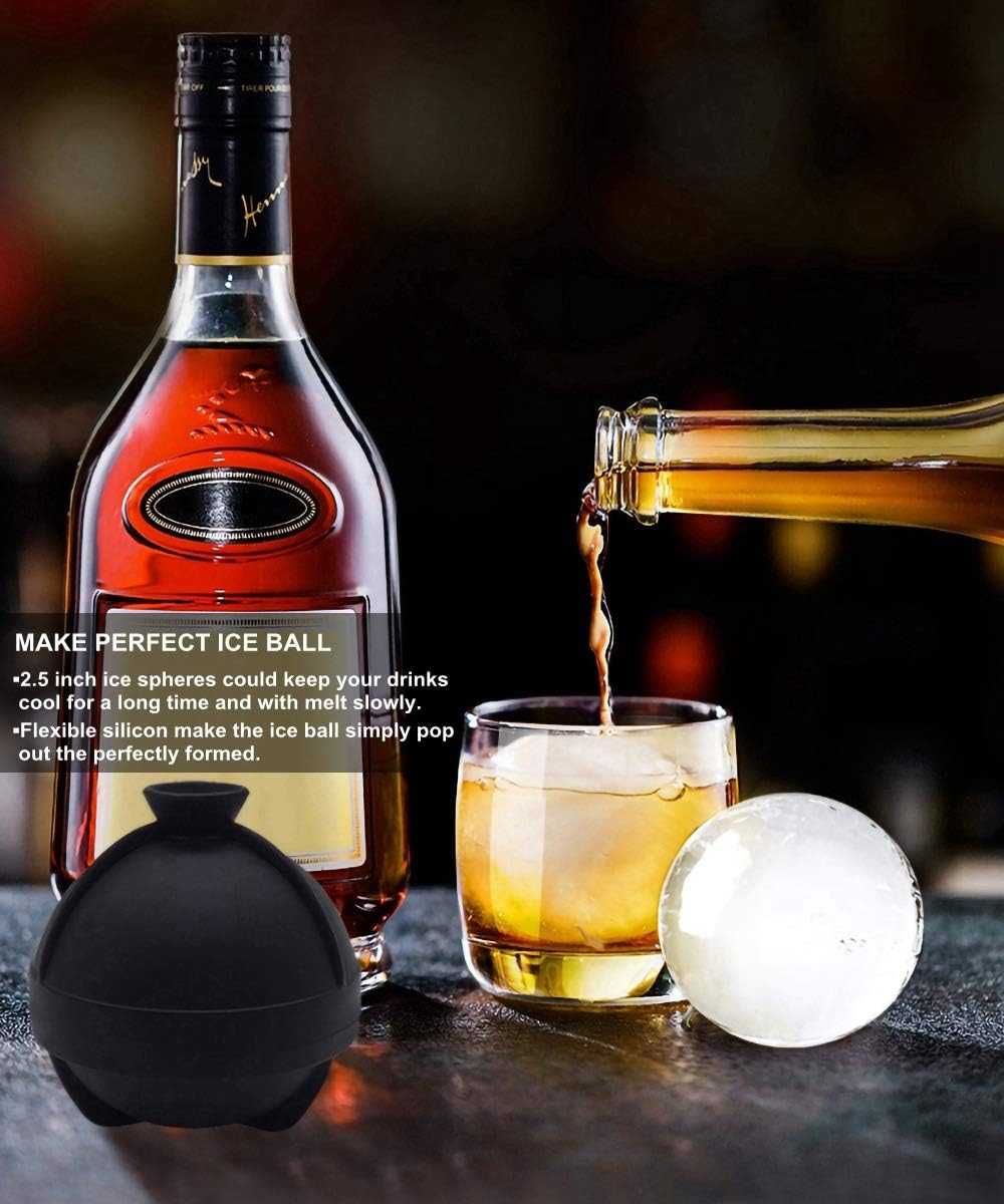 Helpcook round Ice Ball Molds - Silicone Sphere Ice Molds with Built-In Funnel-Makes 2.5 Inch Large Ice Balls for Whiskey & Cocktails (2/4/6 Pack) 4 Pack Black image number 3
