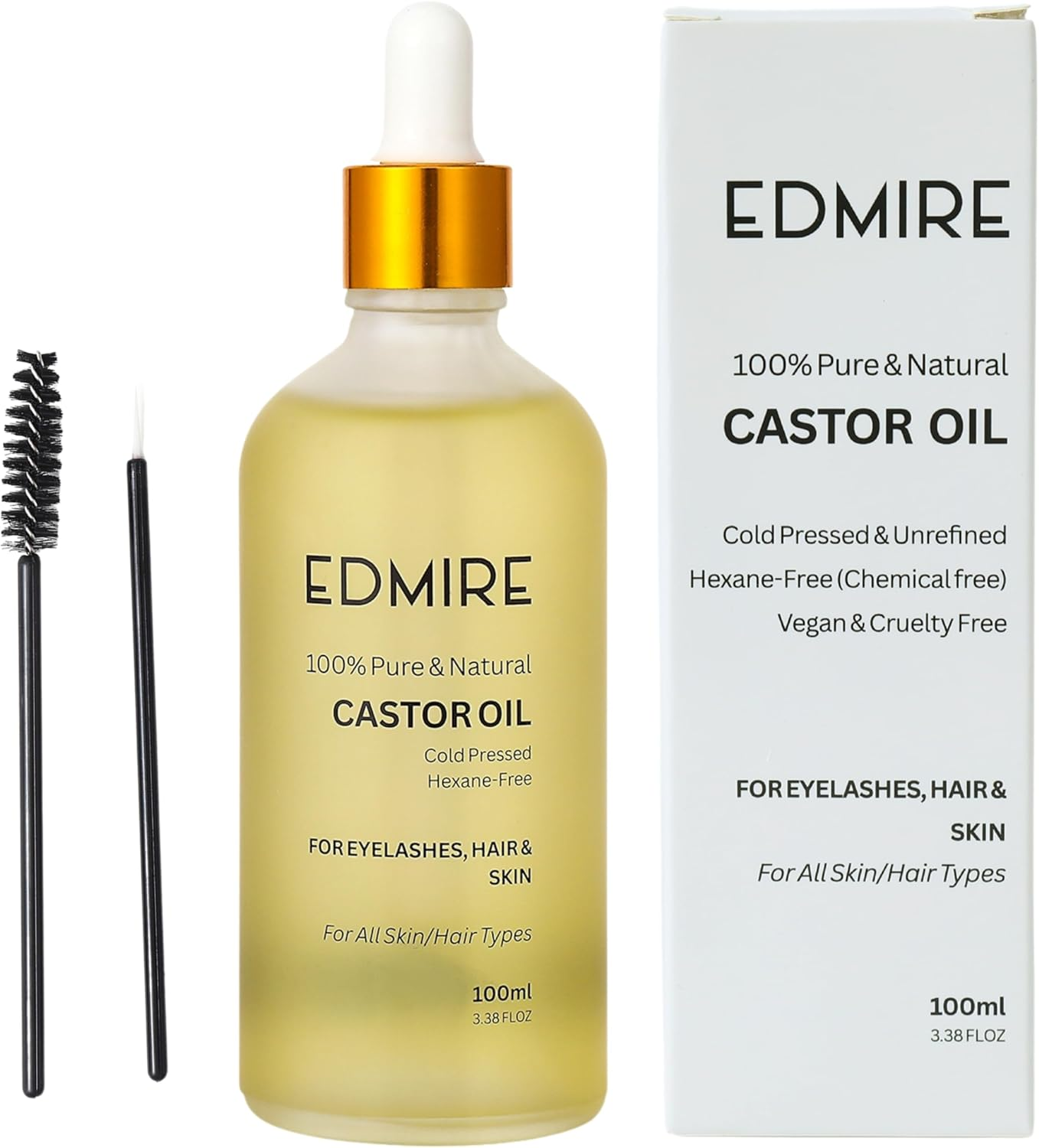 EDMIRE Organic Castor Oil, 100% Pure Cold Pressed Hexane Free Castor Oil for Hair Growth, Eyelashes, Eyebrows Skin & Scalp. Unrefined Natural Hair Oil for Hair & Scalp Treatment, 100Ml image number 1