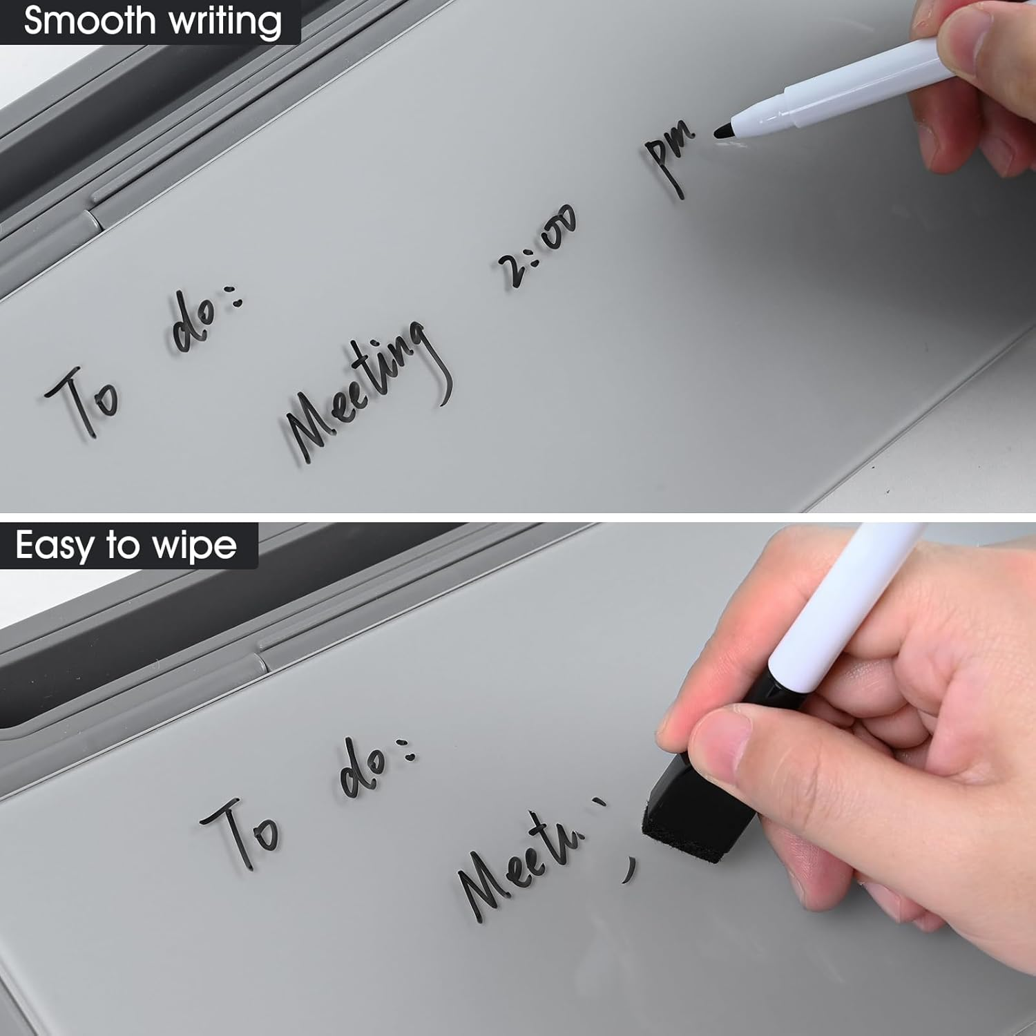 Varhomax Glass Desk Whiteboard Gray with Calculator, Desktop Organizer Dry Erase White Board with Storage, to Do List Memo Notepad for Home Office and School Supplies image number 1