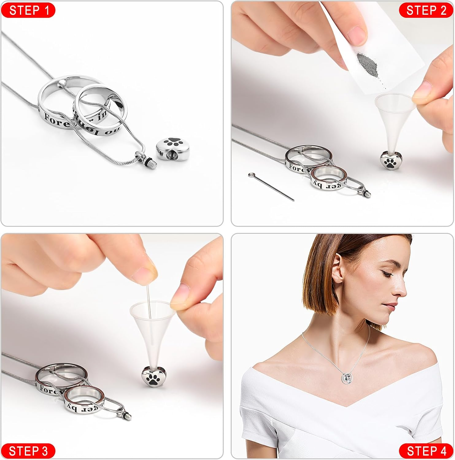 Memorial Jewelry Forever in My Heartno Longer by My Side Cremation Pet Urn Necklace Screw Opens and Lock Ashes Pendant Jewelry for Dog Cat (Silver) - Black image number 5