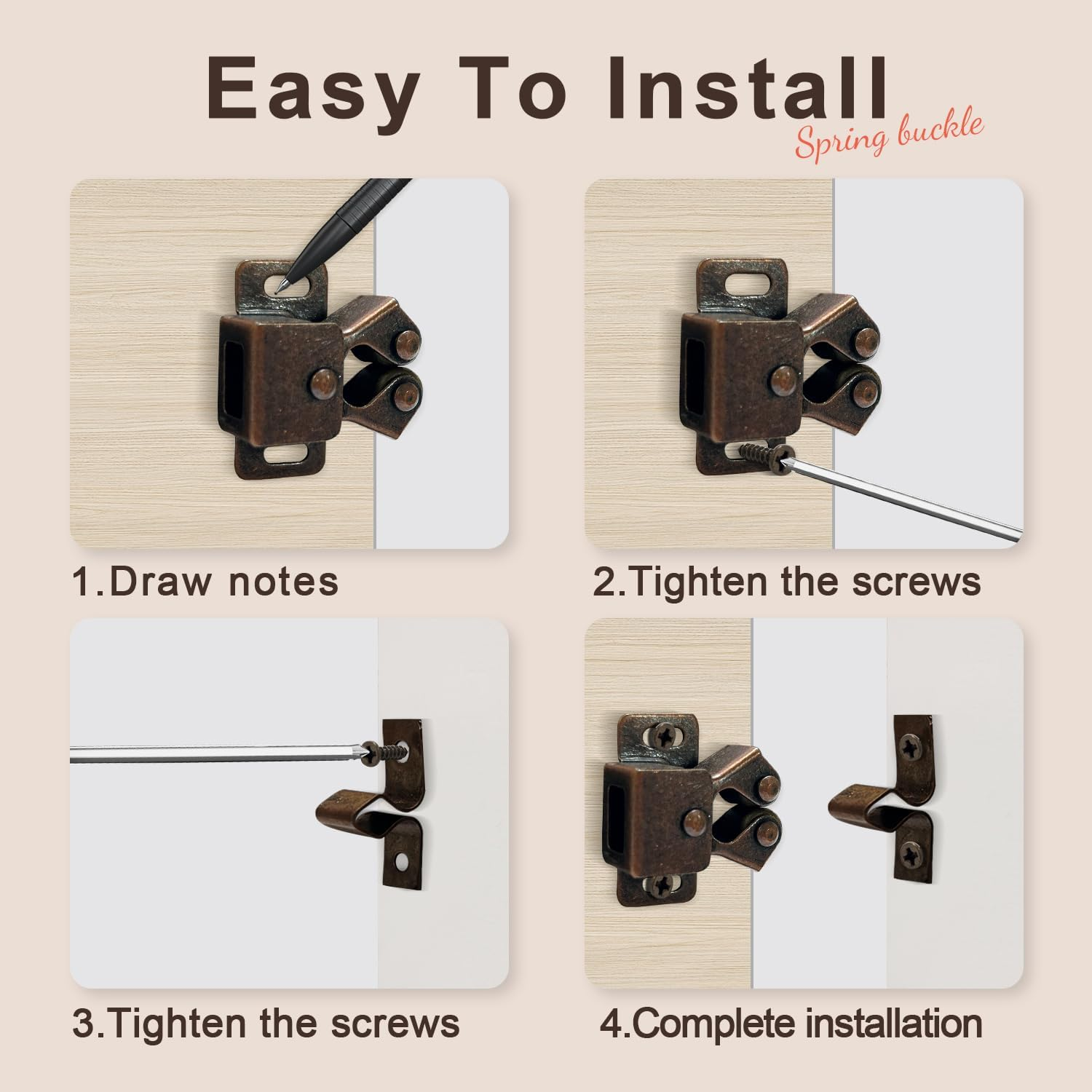 10PCS Cabinet Latch Double Roller Catch Hardware Catches Cabinet Latch Black Sturdy Catches Cabinet Latch Hardware with a Box for Cupboard Closet Kitchen Cabinet Door Latches and Catches - Funcyboo image number 3