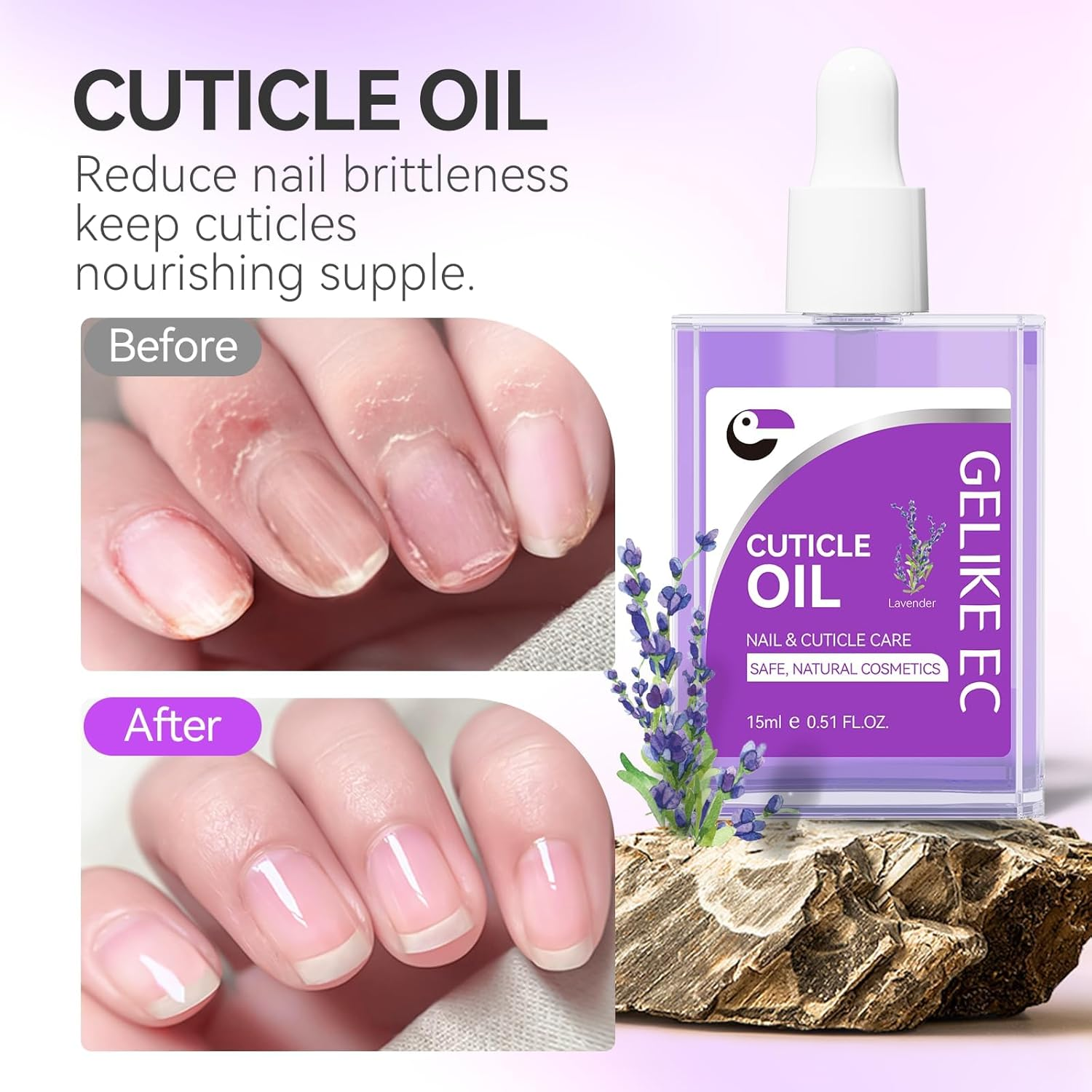 Gelike Nail Cuticle Oil Vitamin E B 100% Pure & Natural Jojoba Bean with Flower Aroma - Soothe & Moisturize Dry Nails and Cuticles