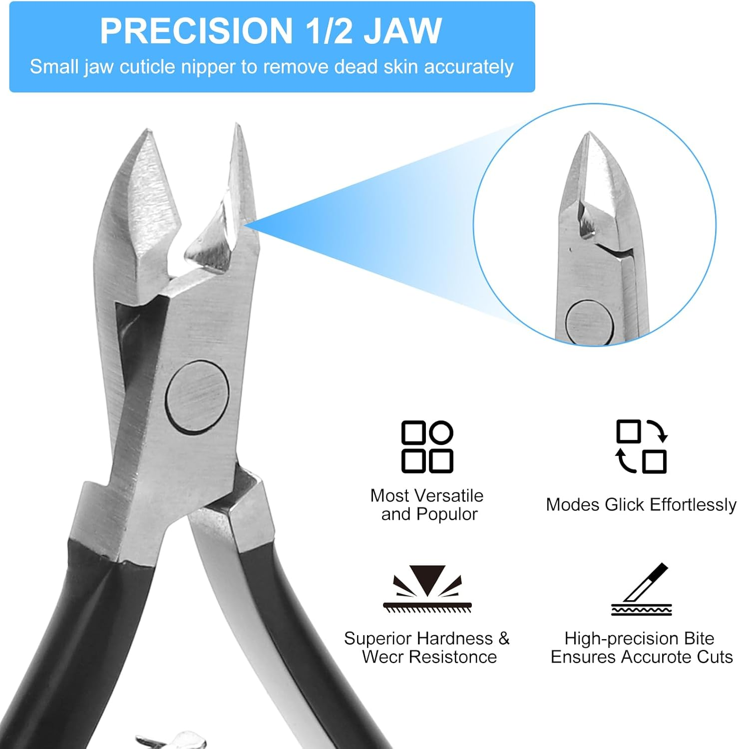 Precision Cuticle Nippers (4Mm) - Professional Half Jaw Cuticle Cutter Stainless Steel for Manicure and Pedicure Salon Quality Cuticle Remover (Black) image number 3