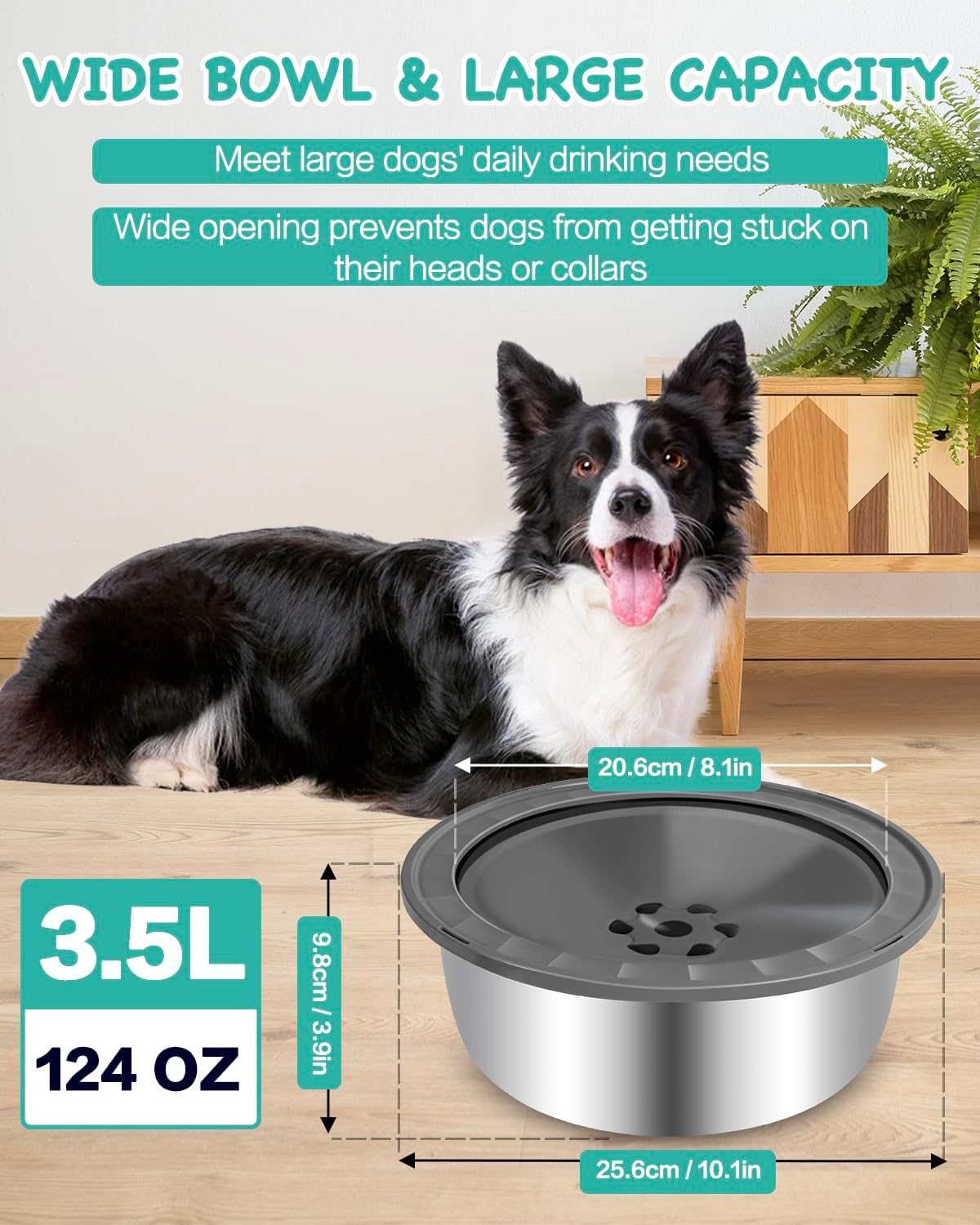 SCHITEC Dog Water Bowl 3.5L Stainless Steel No Spill Dog Bowl Large Capacity Slow Water Feeder, Spill Proof Dog Bowl Pet Water Dispenser Vehicle Carried Travel Slow Drinking Water Bowl for Dogs image number 1