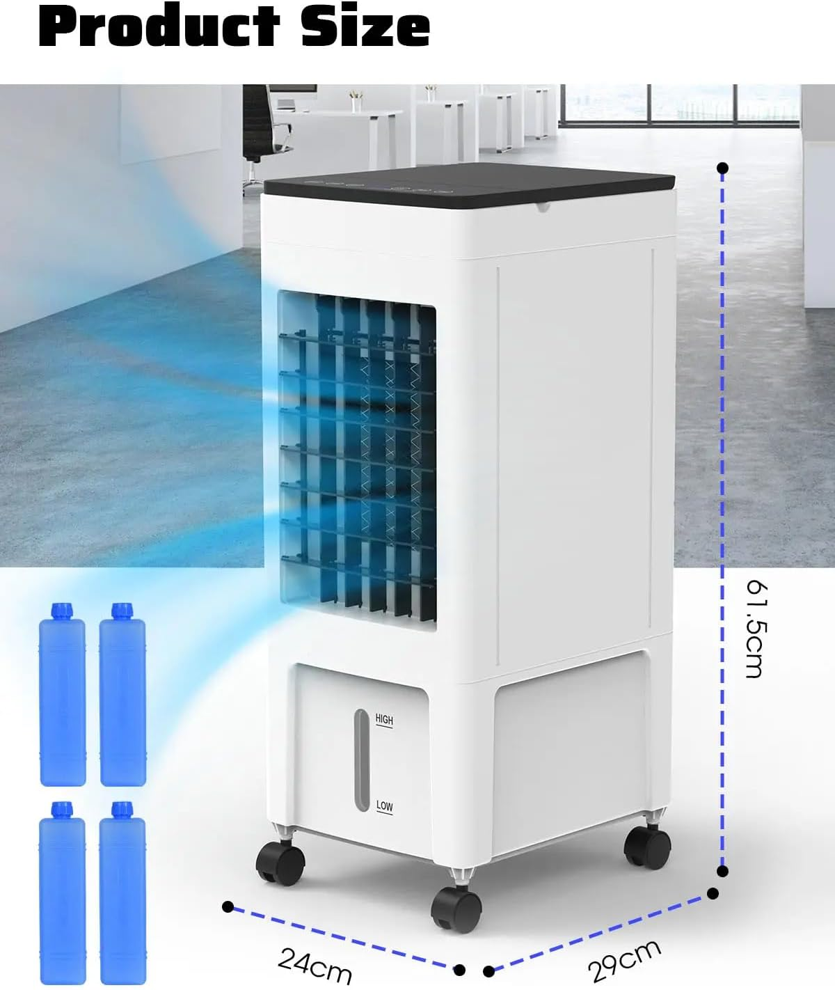 YOPOWER Evaporative Air Cooler, 3 in 1 Air Cooling Fan with 8L Water Tank, 4 Ice Packs, 3 Speeds, 12H Timer for Rooms Home Bedroom Office image number 6