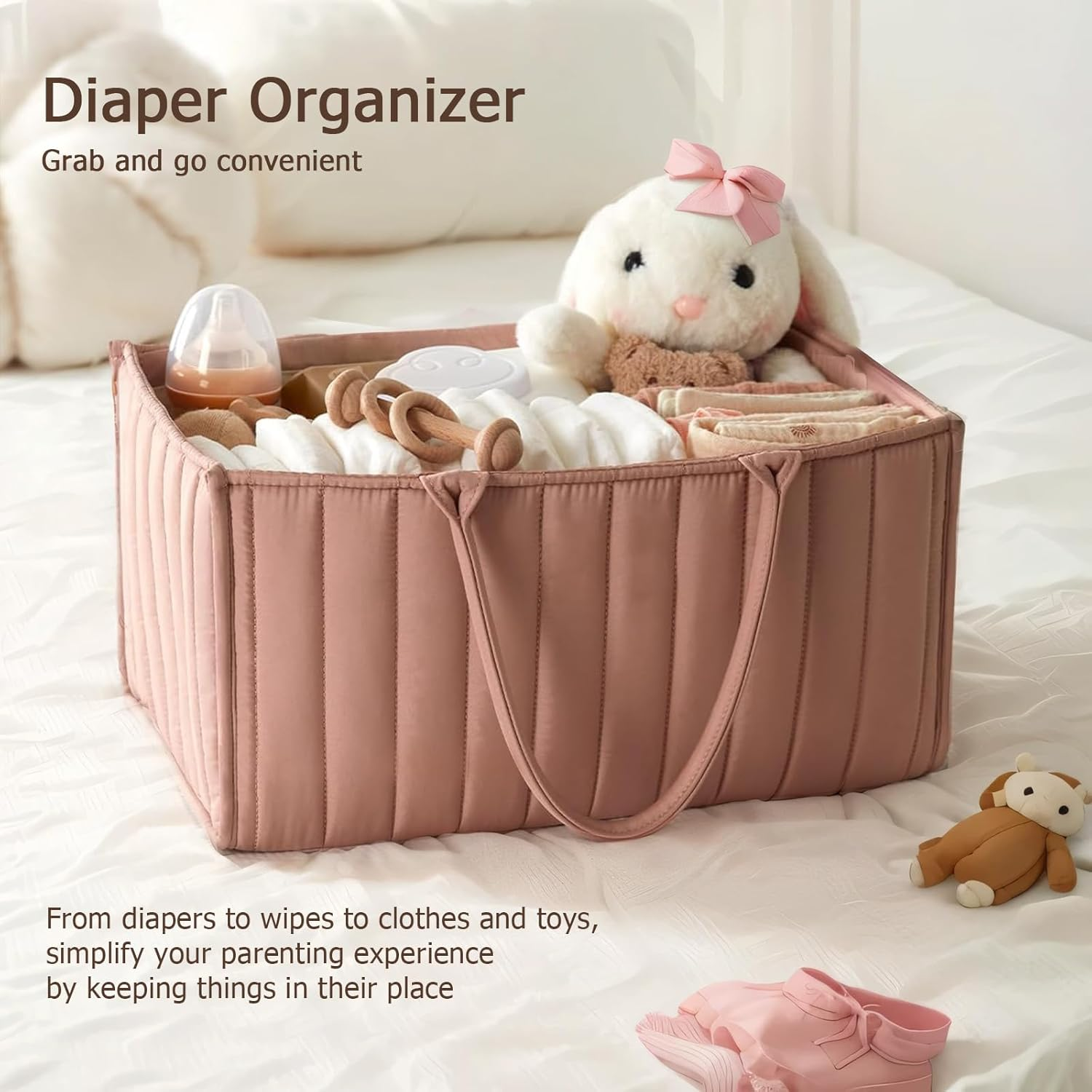 Nappy Caddy，Baby Diaper Caddy Organizer, Holds Wipes, Nappy Storage Basket, Portable Baby Organiser (Pink) image number 3