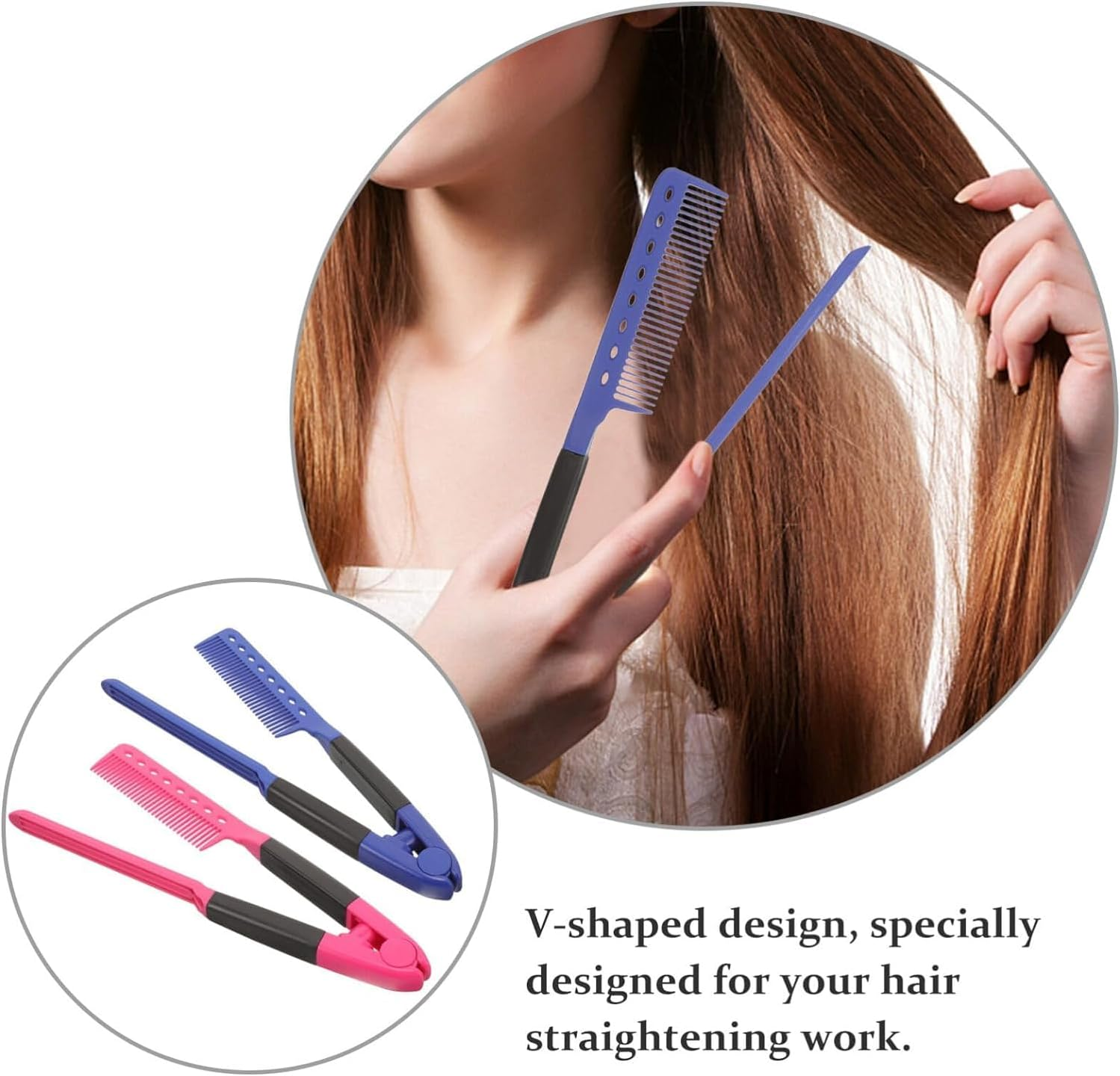 V-Shaped Straight Comb, 2Pcs Flat Salon Hair Brush Styling Comb, DIY Straightening Iron, Color A