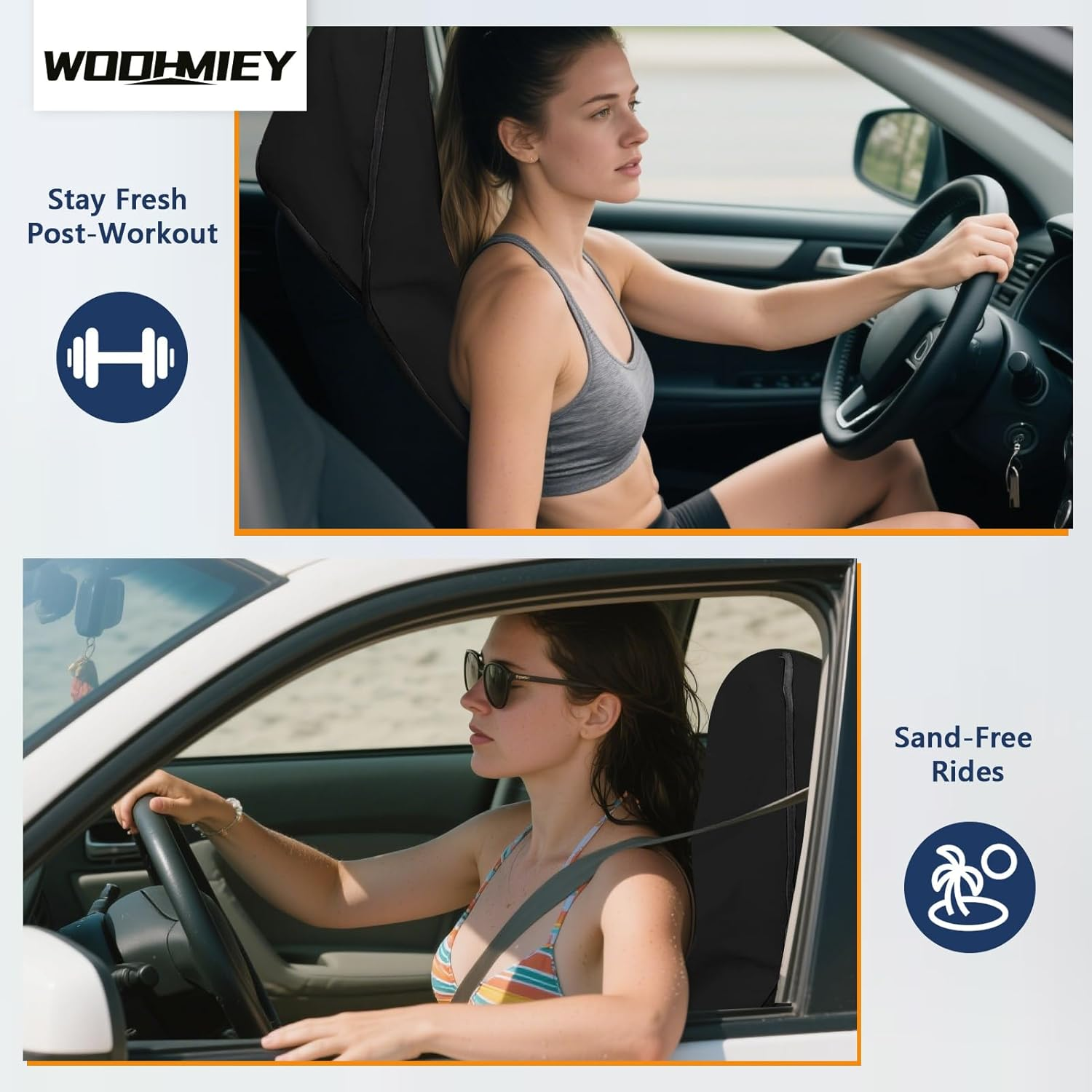 WODHMIEY 2 Pcs Waterproof Sweat Towel Car Seat Cover, 140 X 75Cm, Made from 3 Layers Towel Fabric, Nonslip Backing, Easy Installation, Machine Washable, Suitable for Cars, Suvs and Trucks image number 4