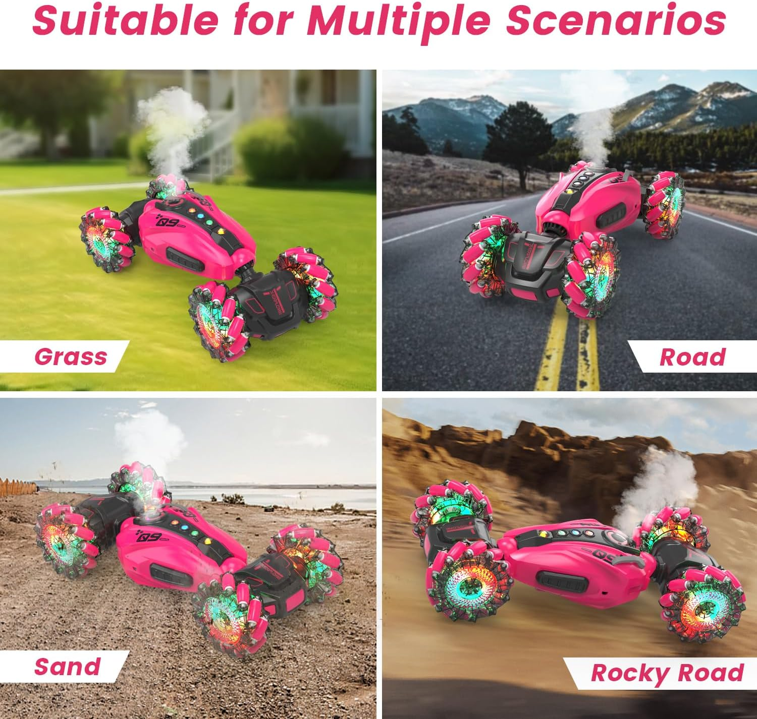 Eaglestone 1:12 RC Stunt Car, 2.4Ghz 4WD Remote Control Car with 360&deg; Flips & Rotations, Sensor Toy Cars with LED Lights, All-Terrain RC Car for Kids and Adults, Boys and Girls(Pink image number 1