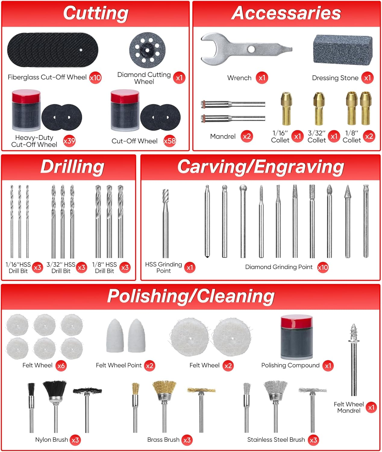 SHALL 508-Piece Rotary Tool Accessories Kit, Universal Rotary Tool Bits for Sanding, Cutting, Grinding, Drilling, Carving, Engraving, Polishing, Cleaning, Rotary Tool Attachments with Carrying Case image number 1
