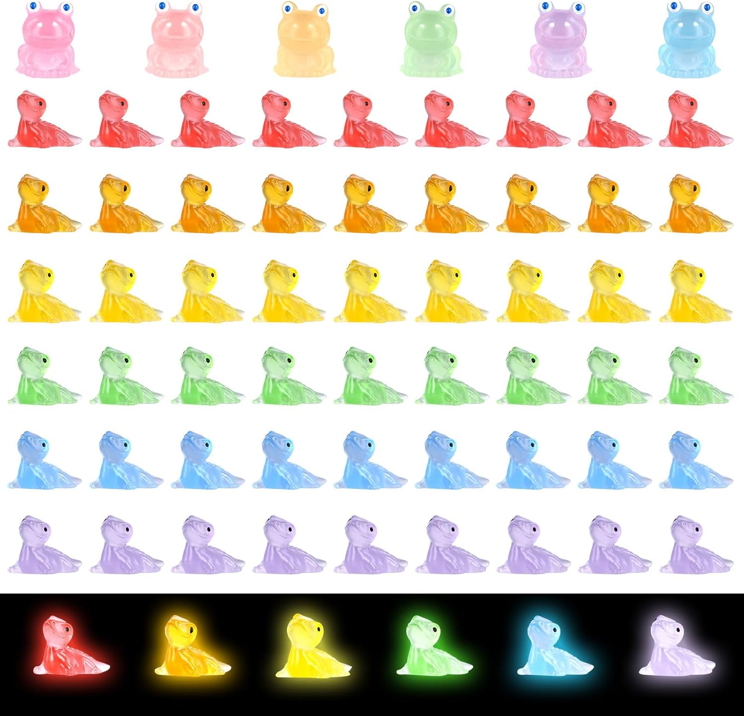 60Pcs Mini Resin Lizard Miniature & 6Pcs Mini Resin Luminous Frogs, Tiny Resin Glowing Lizard Frogs Ornaments Decor for Garden Landscape Home Decoration & Party Cake Headbands DIY
