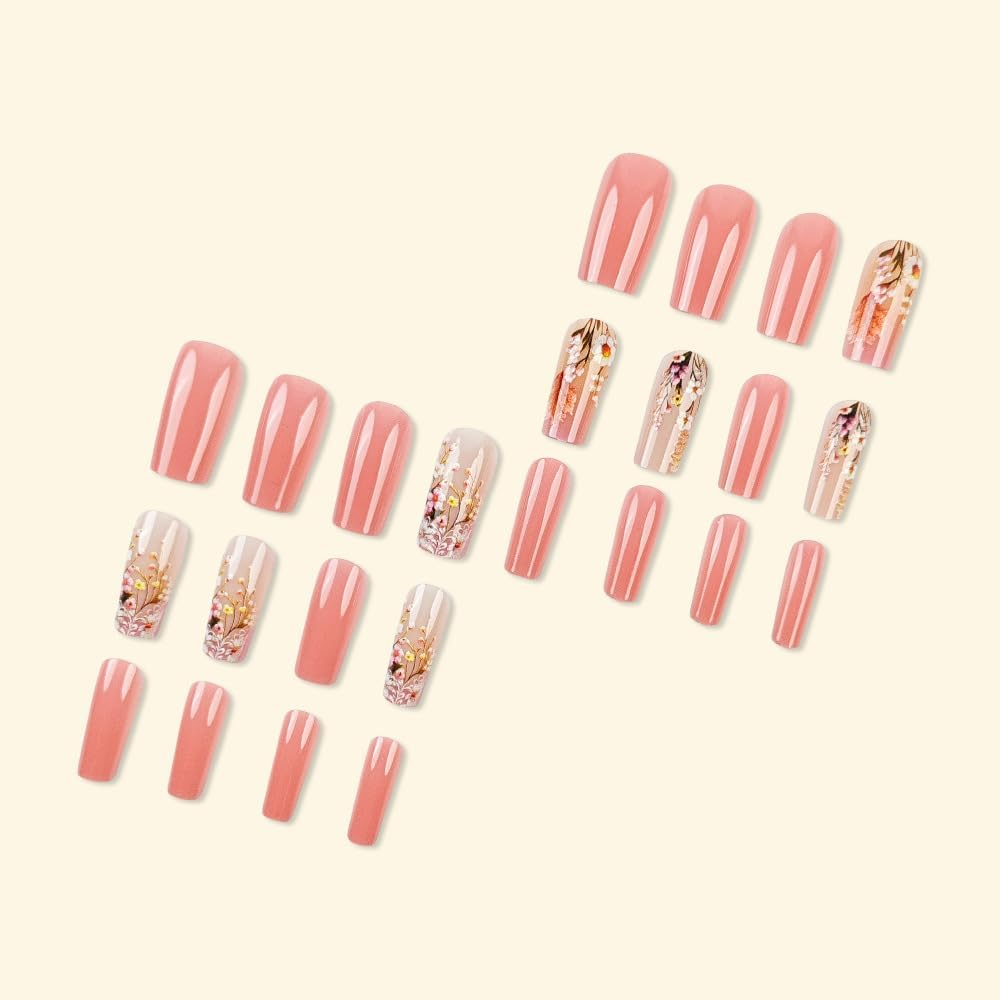 Press on Nails, Rustic Flower Fake Nails, Artificial Nails for Women and Girls -24 Pcs image number 3