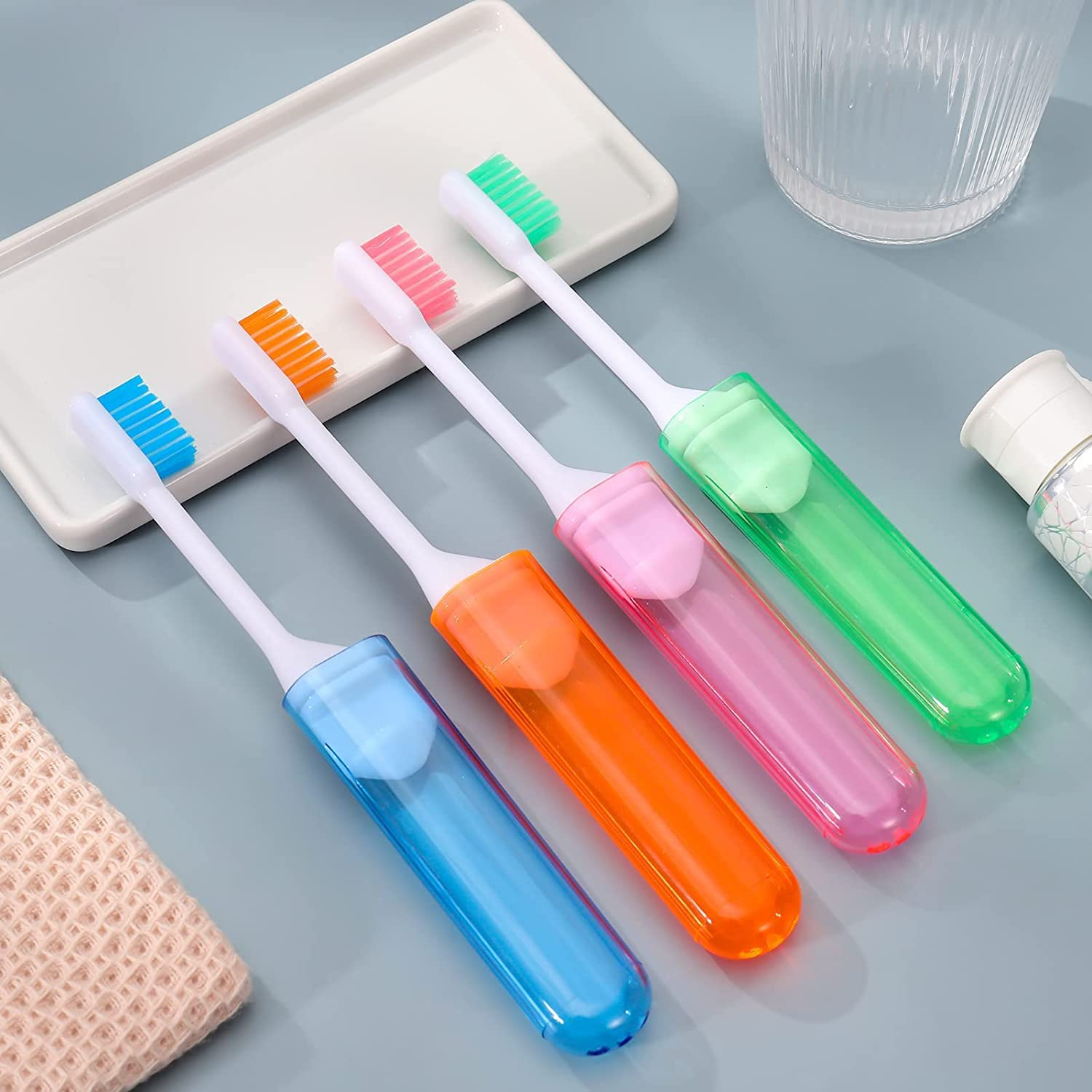 Folding Soft Bristles Toothbrush, 6Pcs Foldable Toothbrush for Travel & Camping, Portable with Box