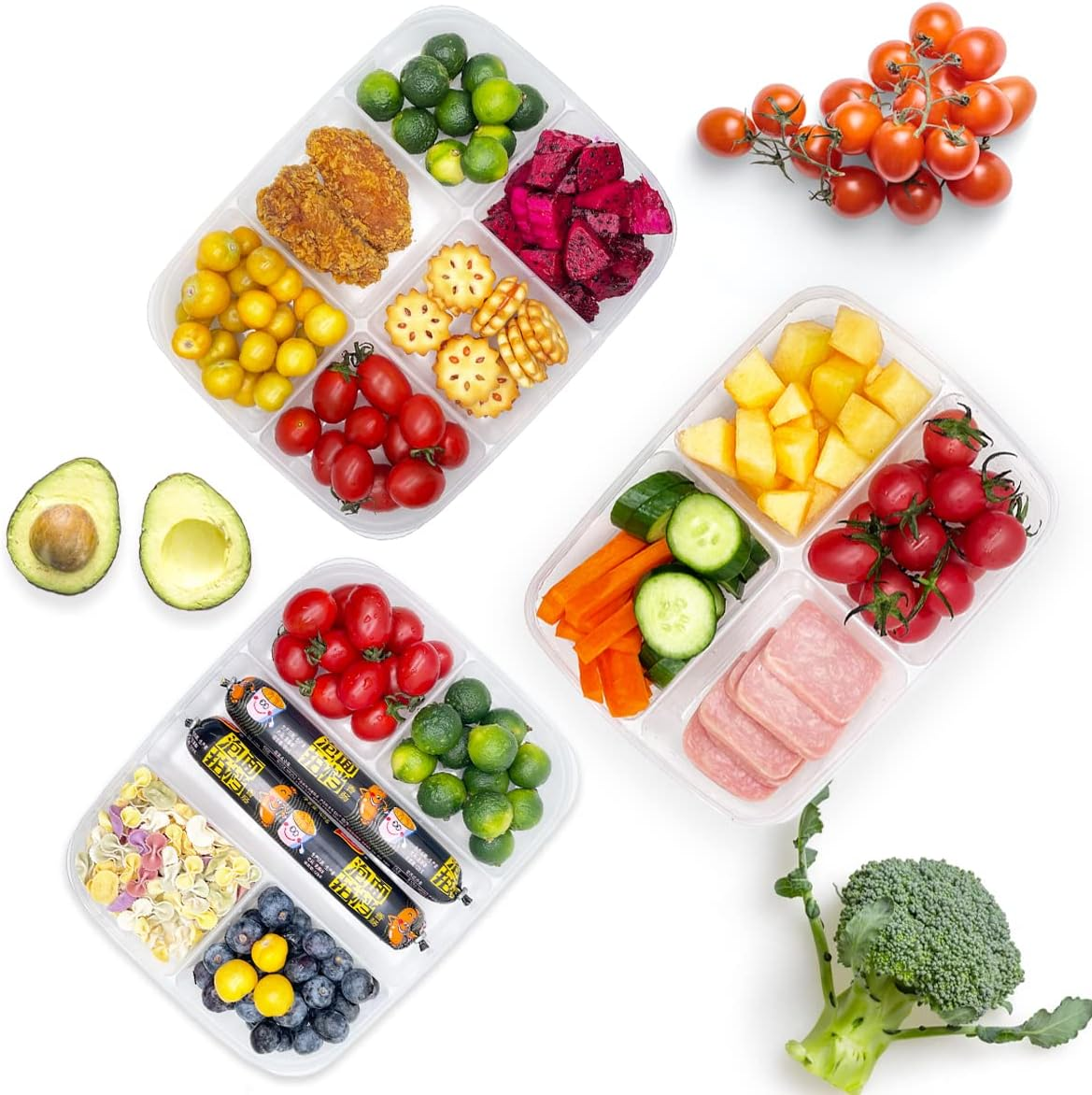 Tetebak Bento Box - 6-Compartment Reusable Bento Lunch Box for School, Work, and Travel, Food Prep Containers, Snack Containers for Kids, Portion Control Bento Lunch Box for Adult, Set of 2, Clear image number 3