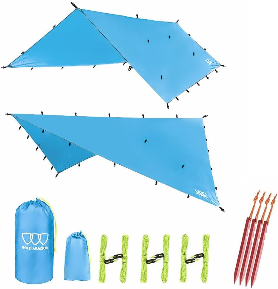 Gold Armour 12Ft Extra Large Tarp Hammock Waterproof Rain Fly Tarp 185In Centerline - Lightweight Ripstop Fabric - Stakes Included - Survival Gear Backpacking Camping Accessories (Black) image number 2