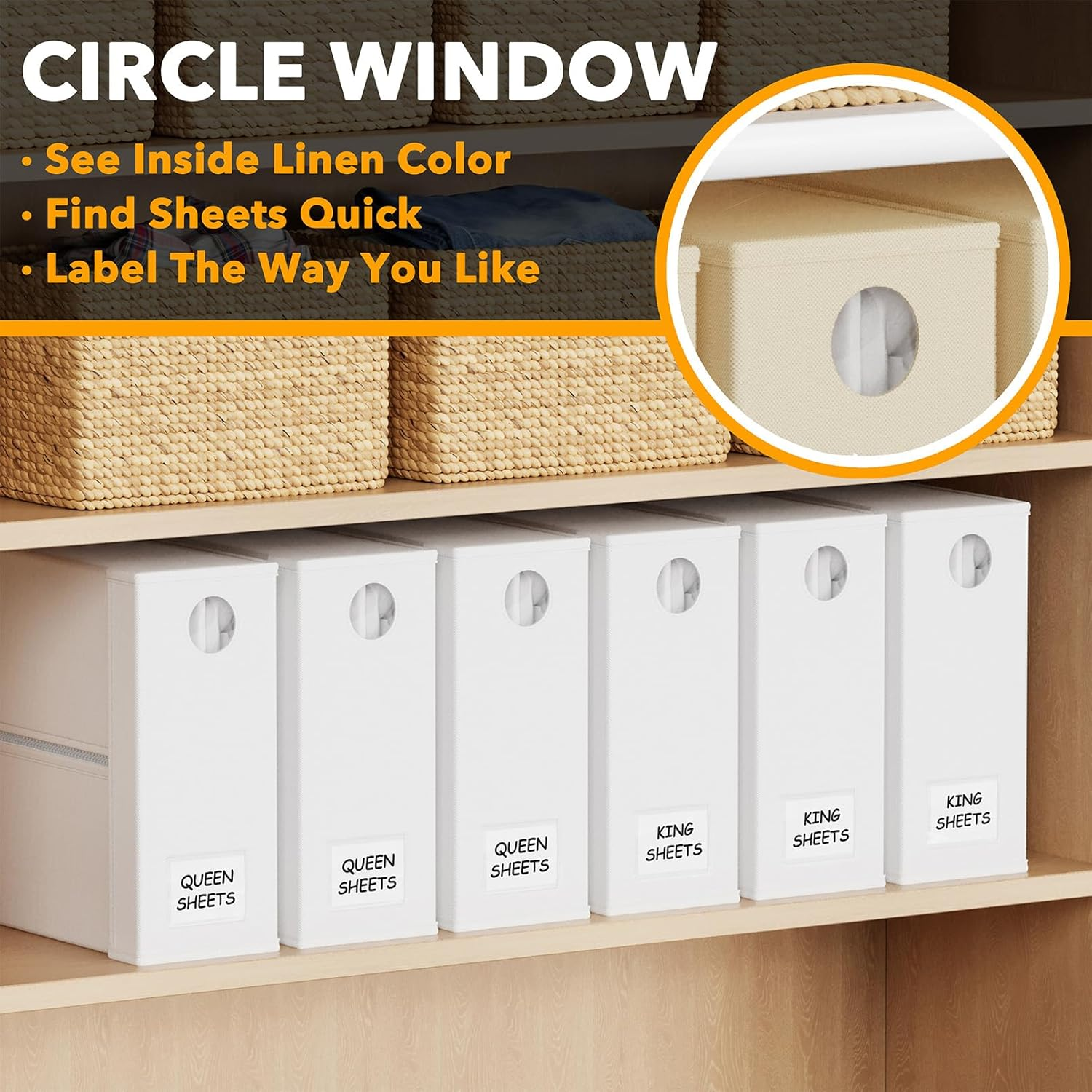 Spaceaid 6 Pack Bed Sheet Organizers and Storage, Foldable Sheet Organizer for Linen Closet, Sheets Set Folder Keeper with Window XL (Queen & King Size) Organizing Bedding Container, White image number 3