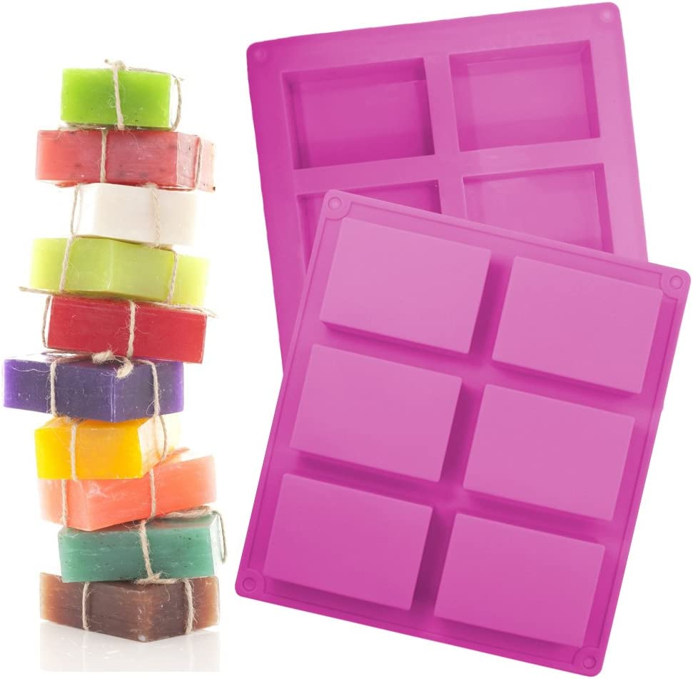 3 Pieces Rectangle Silicone Soap Molds, SENHAI 6-Cavity Cake Loaf Bread Baking Pans, Chocolate Cheesecake Cornbread Handmade Trays - Pink, Blue, Purple image number 1