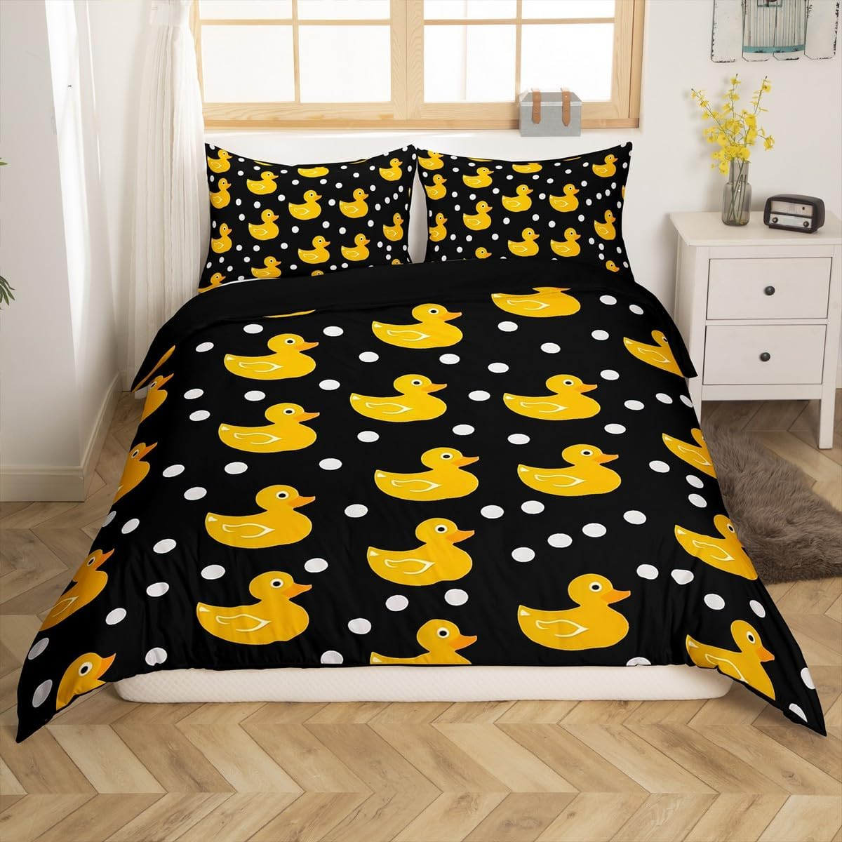 Homewish Duvet Cover Yellow Duck Bedding Set Cute Wild Animal 155 X 220 Cm Comforter Cover Cartoon Pet Duckling Country Farm Bed Set Beautiful Wildlife Rustic Farmhouse Decor image number 4