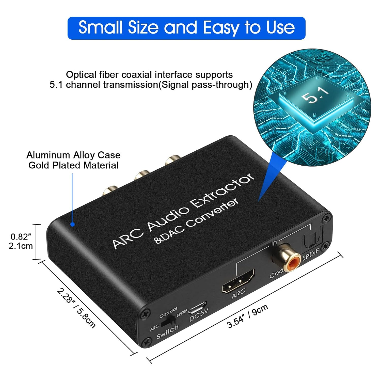 HDMI ARC Audio Extractor 192Khz DAC Converter ARC Audio Extractor Support Digital HDMI Audio to Analog Stereo Audio RCA L/R Coaxial SPDIF and 3.5Mm Jack ARC Audio Adapter for TV image number 4