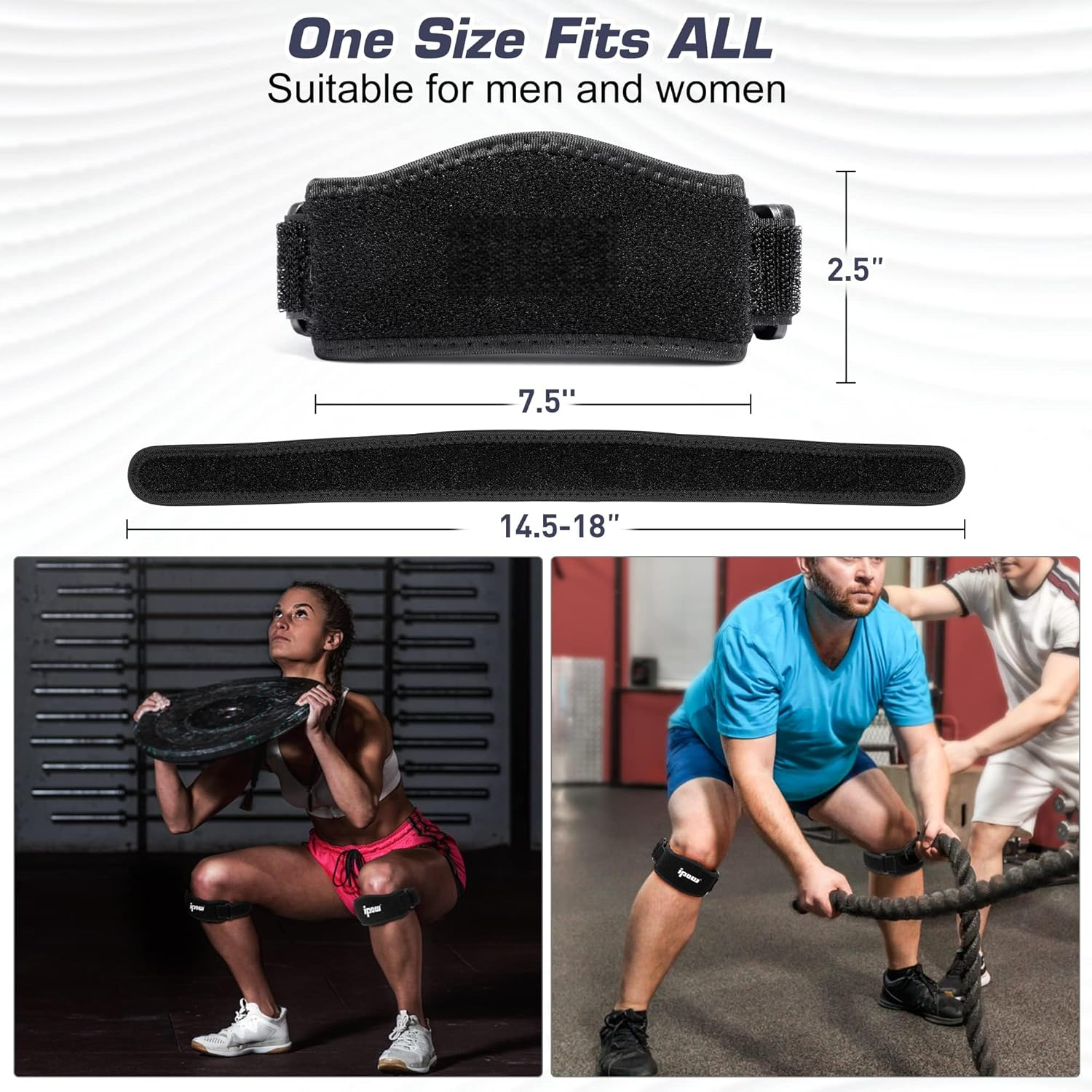 2PCS Thickened Pad & Wide Patella Knee Strap, Pain Relief Patellar Tendon Support, Adjustable Brace Band for Basketball, Running, Jumpers Knee, Volleyball, Tendonitis, Arthritis (Black, One Size) image number 4