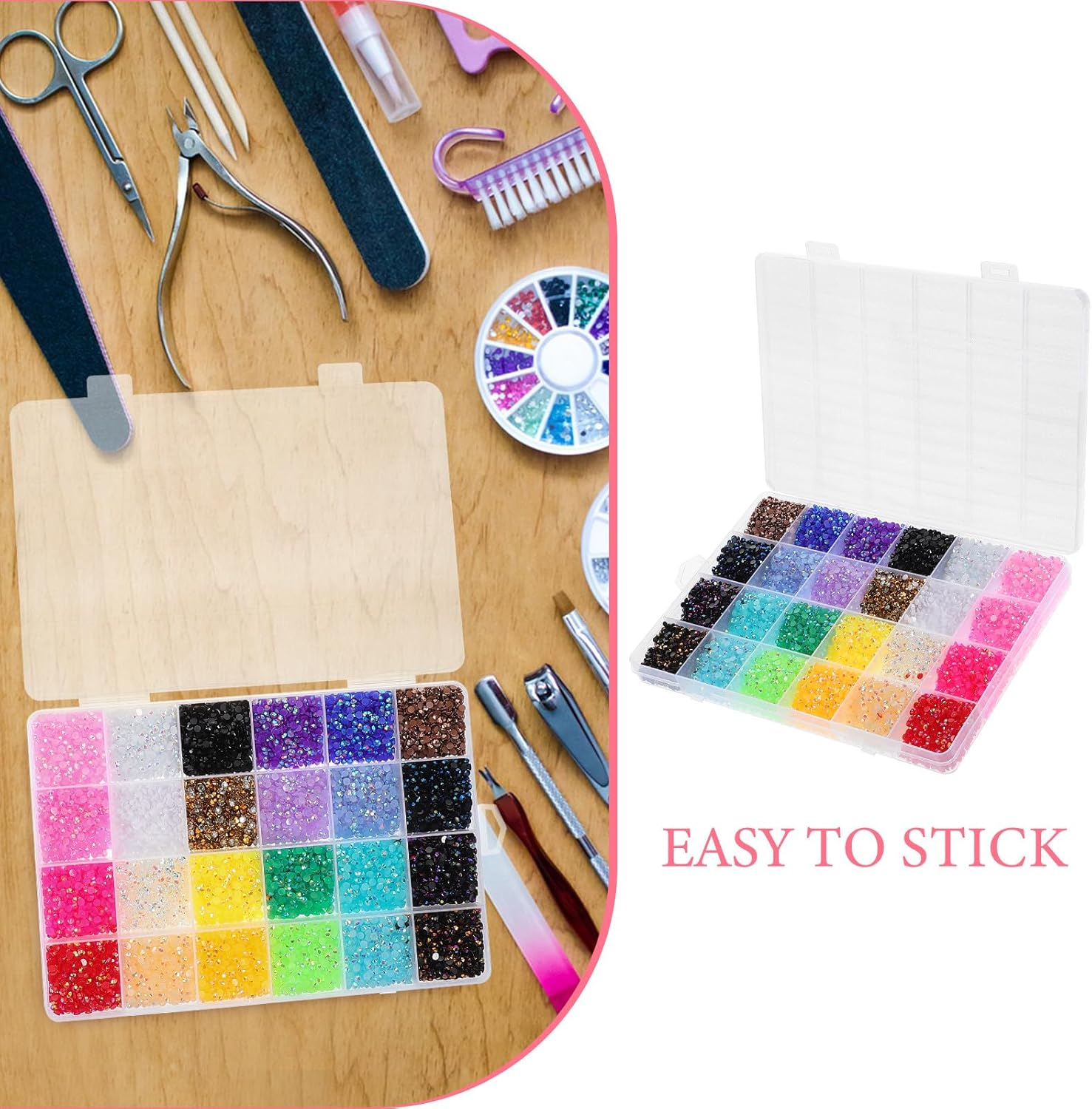 Jojofuny 24000Pcs 3Mm Flatback Nail Rhinestones, 24-Color Ab Gems for Nail Art and Crafts, Colorful Rhinestones Decorations with Glue for DIY Bedazzling and Jewelry Design image number 3