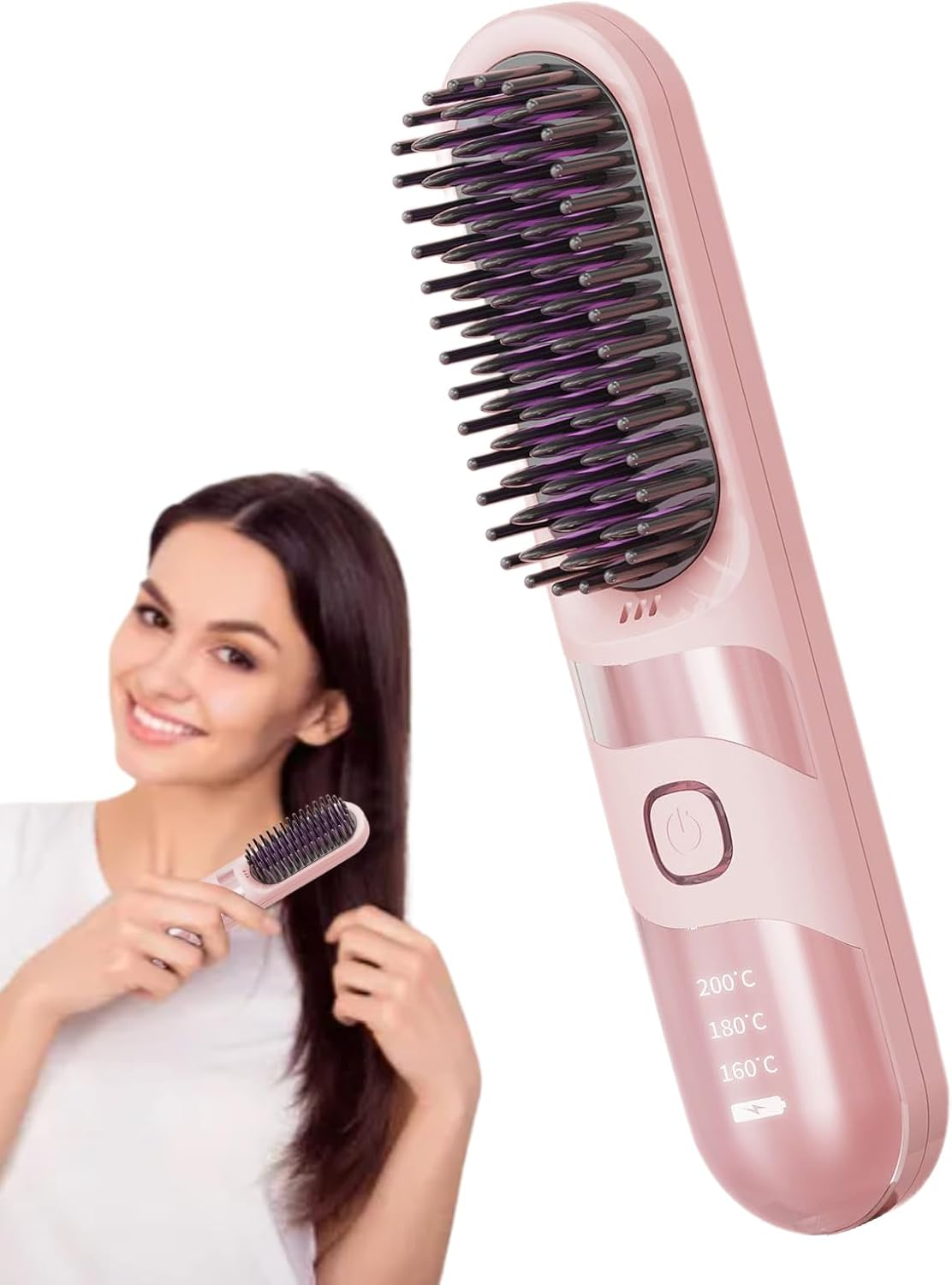 Travel Hair Straightener | Electric Curler Brush - 2-In-1 Cordless Ionic Hair Straightener Brush Anti-Scalding for Travel, Salon, Home