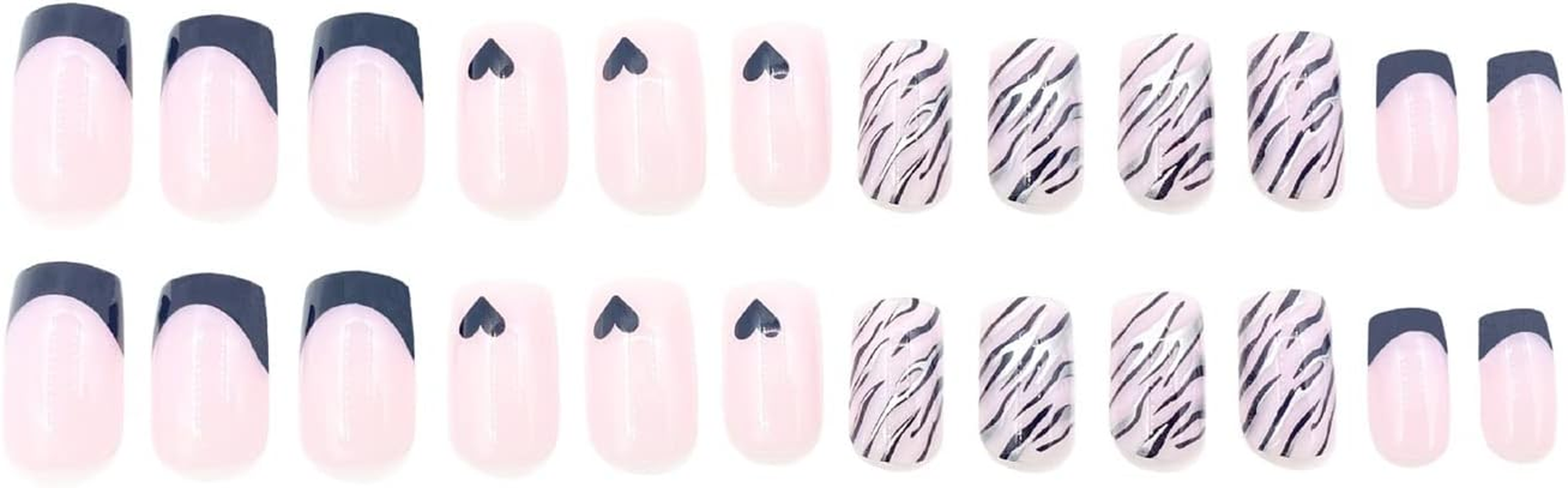 Medium False Nails, Silver Stripes French Nails for Gluing with Adhesive Stickers, 24 Pieces French Press on Nails, on Nails for Women and Girls, Valentine'S Day Fake Nails image number 5