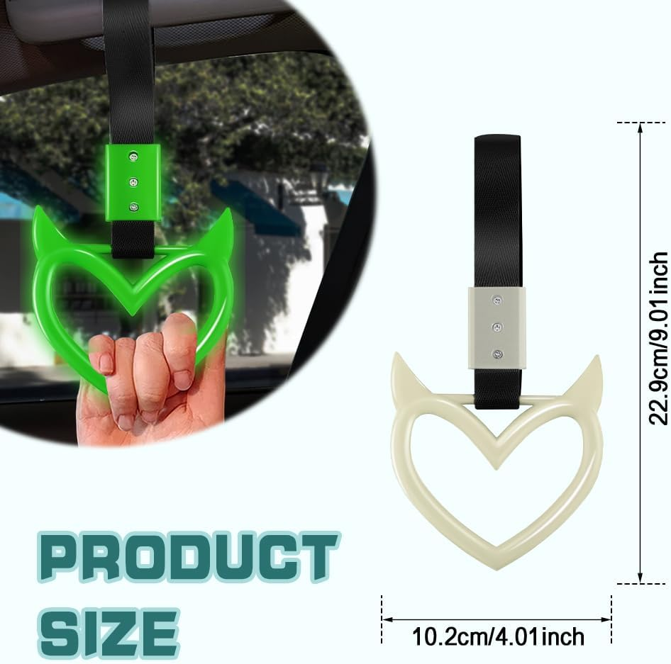 2PCS Devil Heart Handle Ring, Heart Hand Strap Drift Charm, Heart Warning Loops, Interior Exterior Decoration for Car image number 5