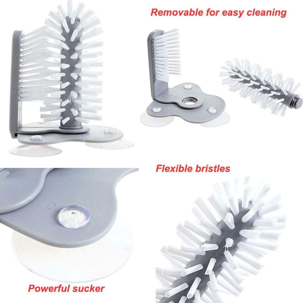 AIMALL 2 PCS Wall-Mounted Multifunctional Cup Brush, Kitchen Sink Rotating Cleaning Brush, Suction Cup Installation, 6.89X5.51 Inches image number 2