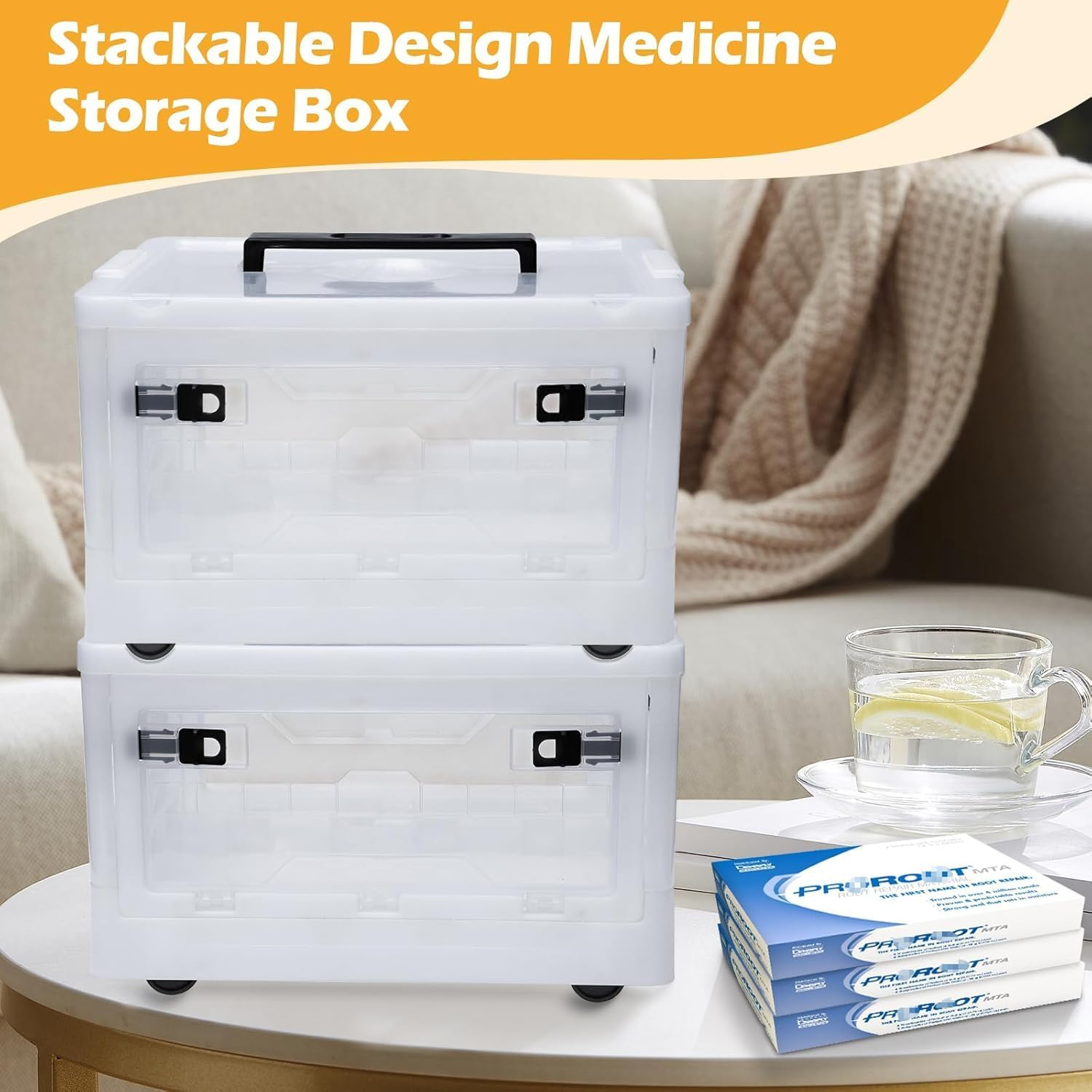Extra Large Medicine Storage Box with Handles, First Aid Box Clear Medical Supply Organizer with Removable Tray, Multipurpose Plastic Medicine Chest with Wheels image number 3