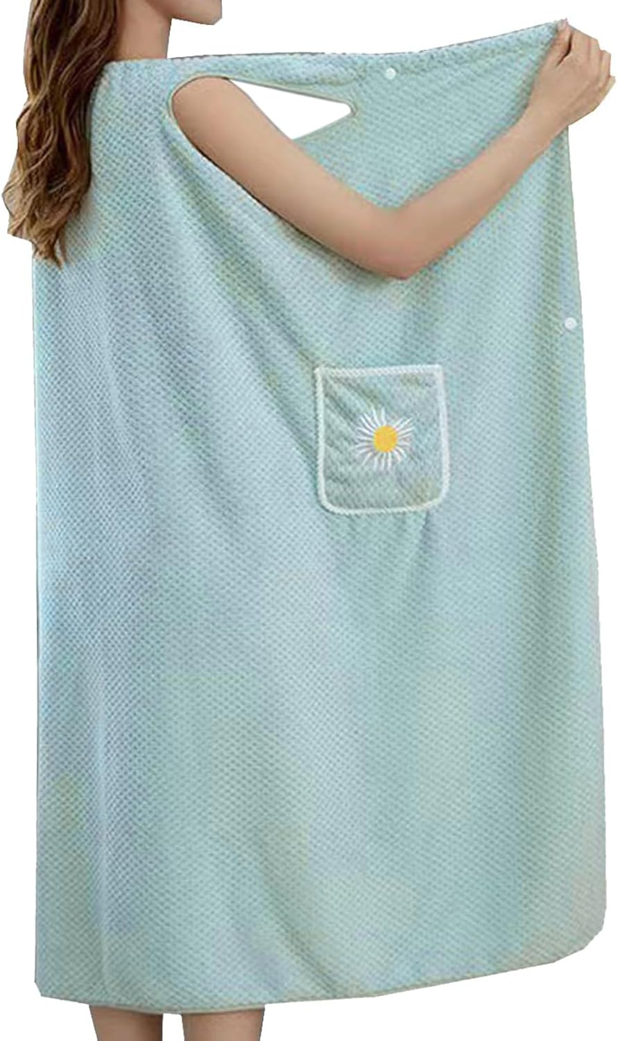 Womens Wearable Bath Towel, with Pockets Bathrobe Bath Towel Wrap, Bathtub Shower Dress, Absorbent Bathing Skirt for Sauna Spa Shower,Bath Towels,Suitable for Home, Swimming, Beach (Pink)