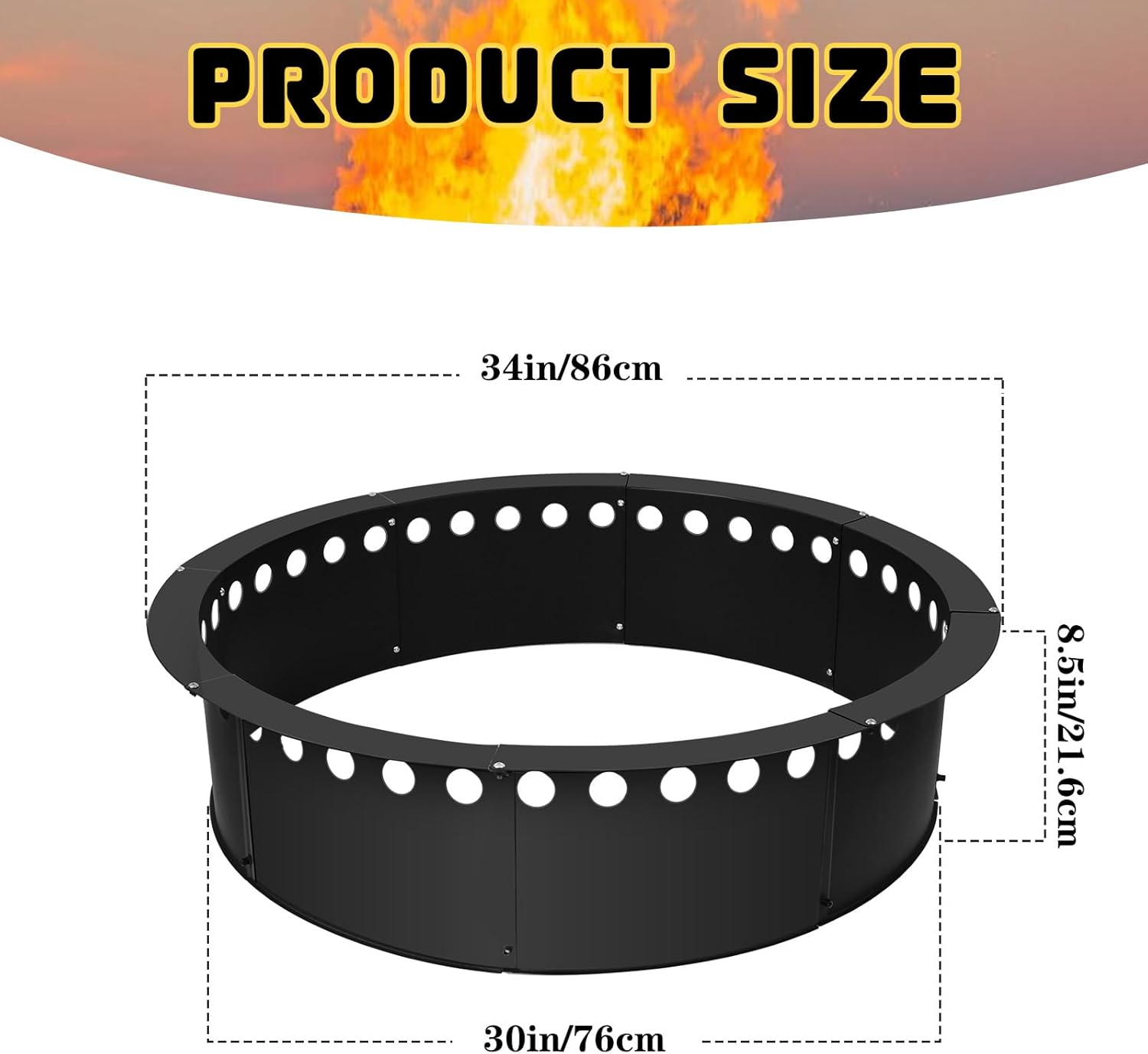 30 Inch Fire Pit Ring,Heavy Duty Metal Smokeless Permanent Large round Insert Firepit for Outdoor Fire Liner Wood Burning Heavy - 39 Inches image number 6