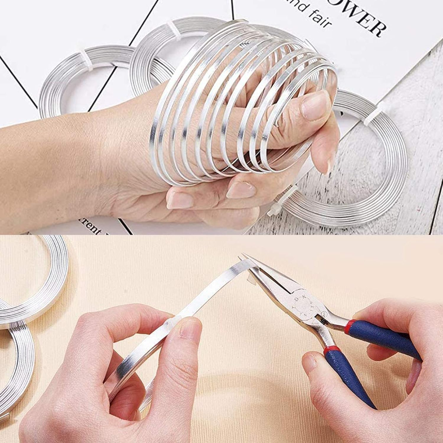 Cinvo 3 Rolls Flat Craft Wire Jewelry Wire Flexible Aluminium Wire Tarnish Resistant for Bezel Sculpting DIY Jewelry Craft Making (1Mm Thickness, 3Mm Width, Silver, Gold, Rose Gold) image number 4