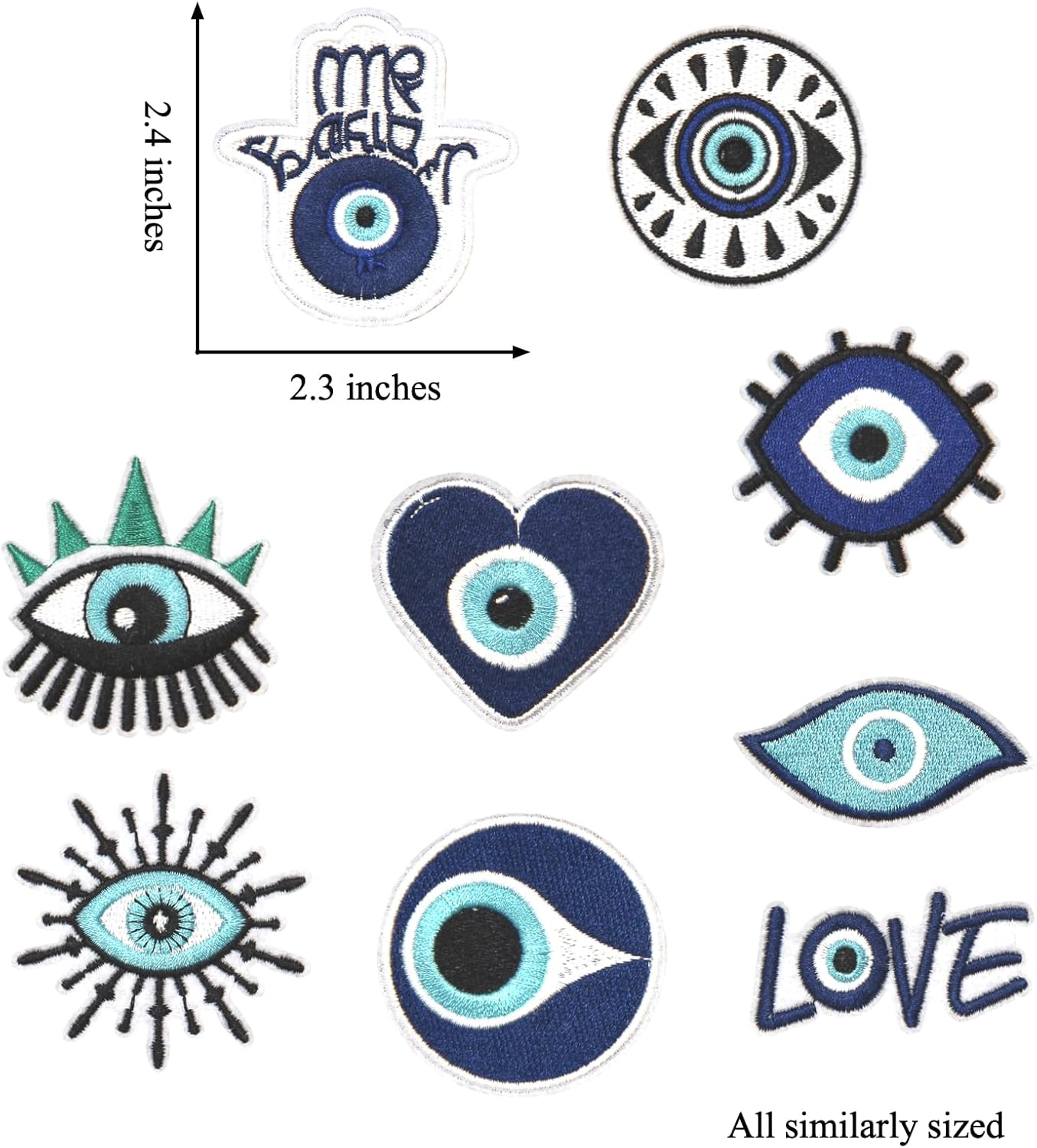 HEYTRCO 9PCS Demon Eye Iron on Patches, Blue Vintage Embroidered Repair Patches for Clothes, Custom Classic Applique for Hats, Jeans, Jackets, Bags, Backpacks, Dress, Shoes image number 5