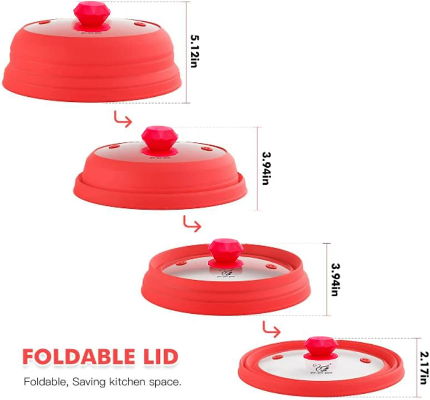 Viviendo Universal Silicone Lid, Collapsible Microwave Tempered Glass Cover and Multifunction Silicone Splatter Guard Lid - Large Red