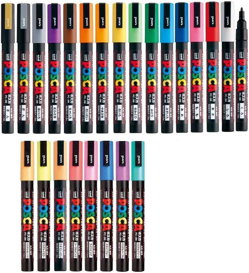 Uni Posca Paint Marker FULL RANGE Bundle Set , Mitsubishi Poster Colour ALL COLOR Marking Pen Fine Point 24 Colours ( 17 Standard & 7 Natural ) Japan Import