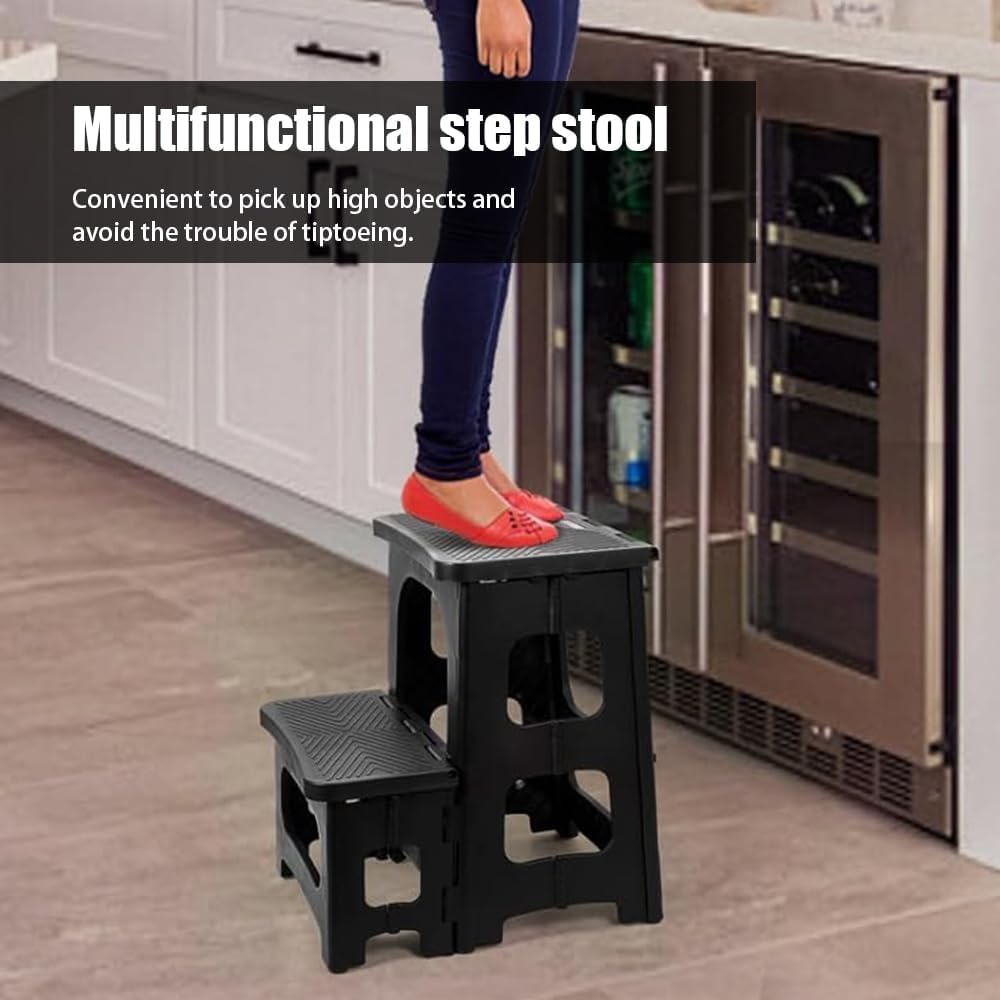 2-Step Stool Foldable,Folding Step Stools,Non-Slip Folding Step Stool,Foldable Plastic Stool,Lightweight Portable Step Stool,For Adults or Kids for Kitchen/Home/Bathroom