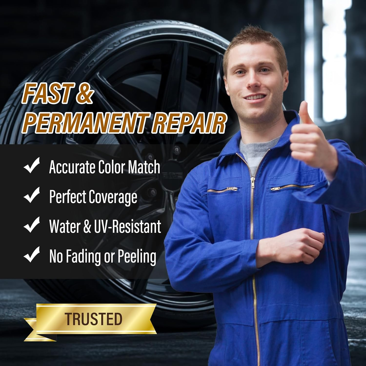 Curb Rim Repair Kit, Matte Black Rim Touch up Paint, Wheel Scratch Repair Kit, Quickly Fix Rim Scratches, Curb Rashes and Surface Damage, Universal Color Black Rim Paint image number 5