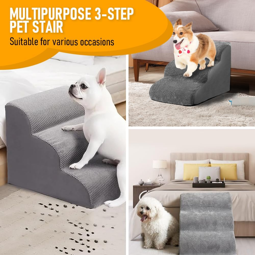 Dog Stairs 3 Tiers Dog Steps Pet Ramp Stairs for Couch and Bed Non-Slip 3-Step Pet Stairs, Small Dog Cat Ramp Pet Dog Steps 3 Tiers Training Stairs, Removable and Washable Case (3Tiers) image number 1