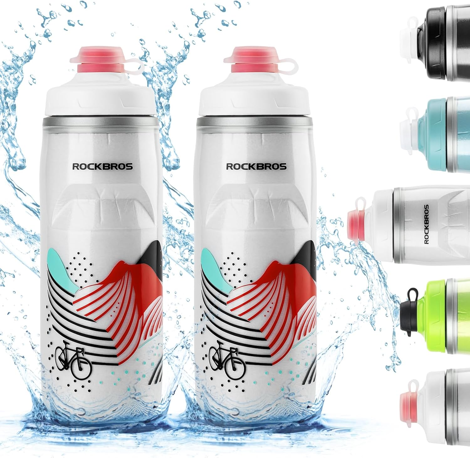 ROCKBROS Bike Water Bottle 21Oz Bicycle Water Bottle for 5Hrs Insulation Sports Squeeze Water Bottle with Leakproof Design