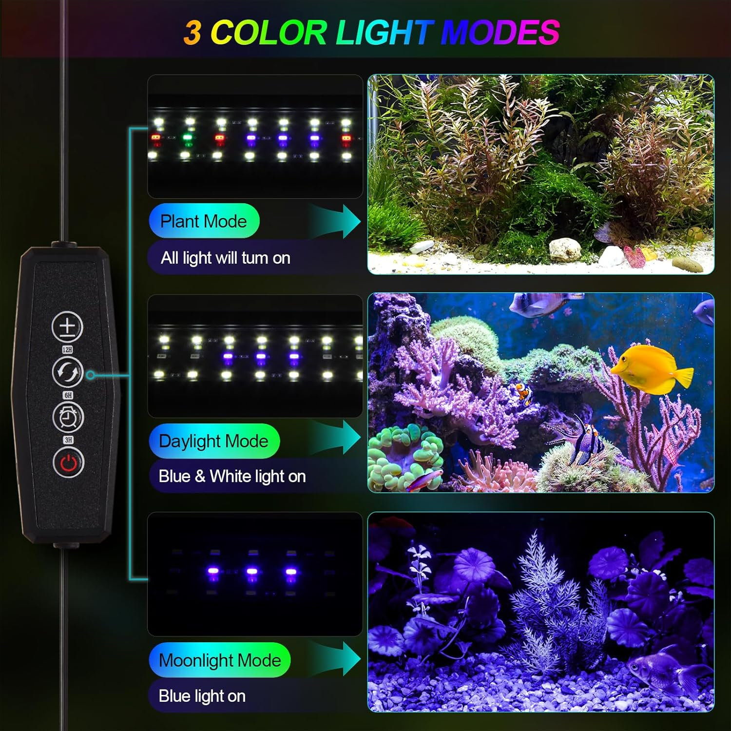 Aquarium Light, Full Spectrum Fish Tank Light with Timer Daylight Moonlight Mode, Alu Alloy Shell Extendable Brackets Fish Lamp for Freshwater Planted Tank (9W (30-50CM)) image number 3