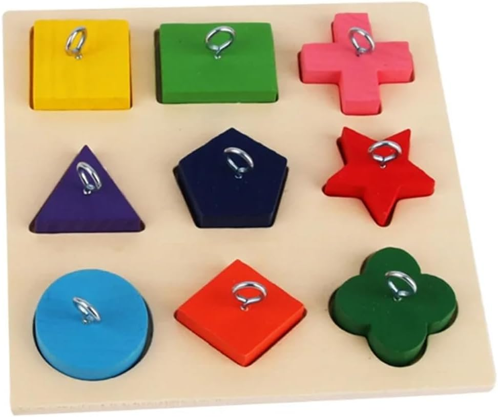 AIMALL Parrot Training Toy 9 Clocks Wooden Colour Blocks 5.9In &times; 5.9In Educational Bird Chew Toy DIY Metal Accessories for Parrot Intelligence and Play image number 4