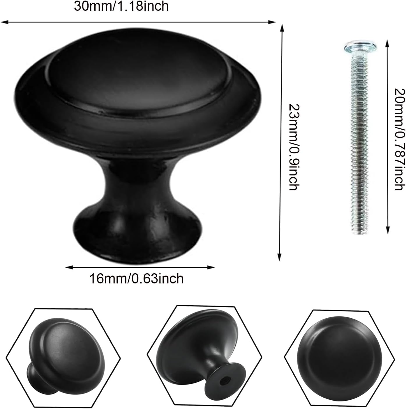 Paifencodill 20 PCS Vintage Cabinet Knobs, Chic Drawer Handles, Antique Kitchen Cupboard Handles, 30Mm round Furniture Door Knob, Black Draw Pulls and Knobs Drawer Handles with Screws image number 6