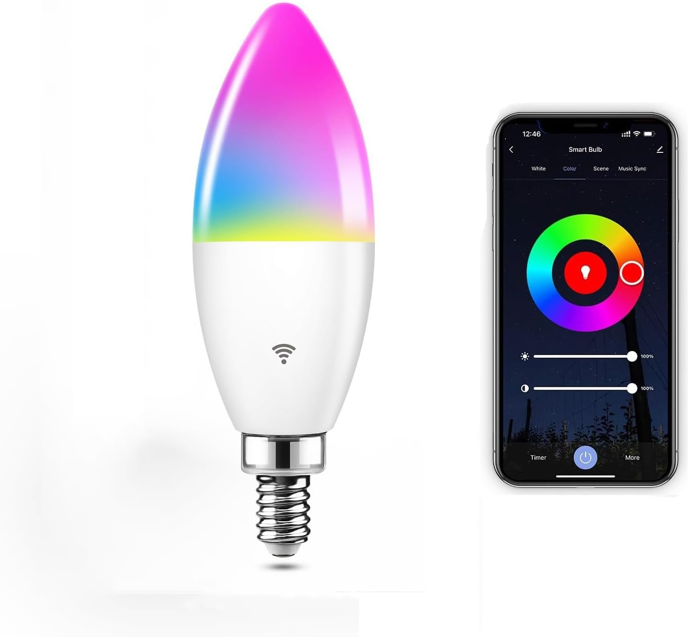 1-Pack E14 LED Smart Light Bulb 6W Type B &ndash; RGBCW 16 Million Colour Changing Bulb, 2.4G Wifi B11 Candelabra, Compatible with Google, Siri & Alexa, Works with Smart Life App image number 4