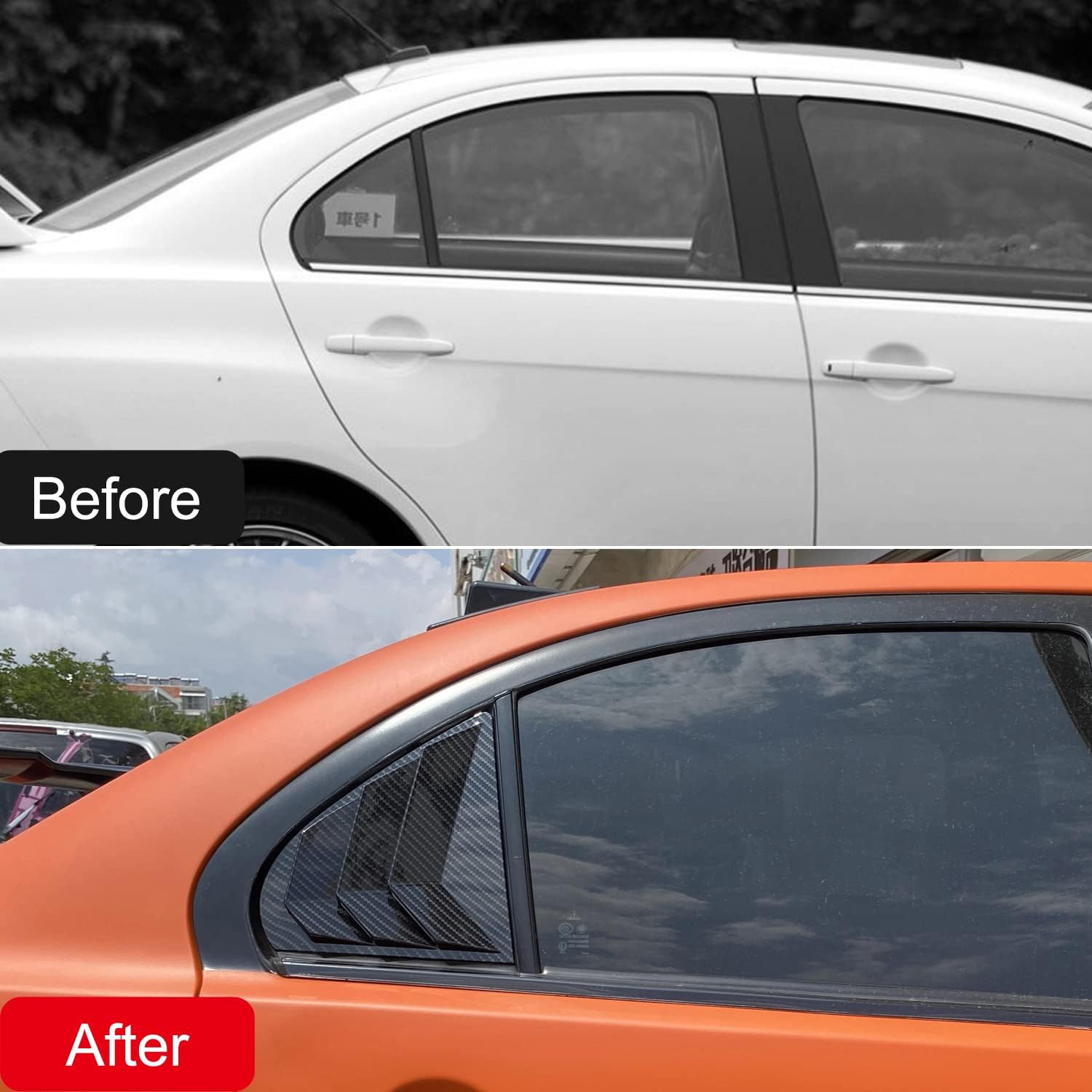 Autophoton for Mitsubishi Lancer 2008-2017 Carbon Fiber Black Rear Window Shutter Cover Trim 2Pcs Car Accessories image number 4